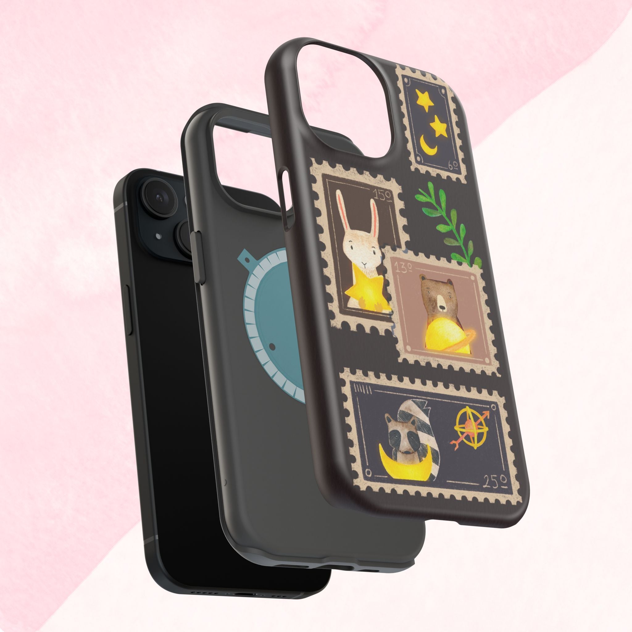 Cute Animal Stamp Phone Case, Quirky Gift for Animal Lovers, Personalized Case for Holidays, Unique Phone Accessory