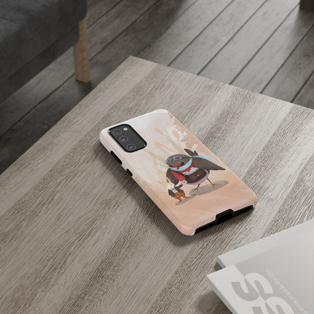 Whimsical Animal Phone Case, Cute Bird and Rabbit Design, Animal Lovers Gift, Nature-Themed Accessory, Eco-Friendly Tech Cover