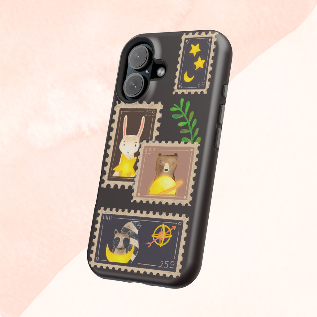 Cute Animal Stamp Phone Case, Quirky Gift for Animal Lovers, Personalized Case for Holidays, Unique Phone Accessory