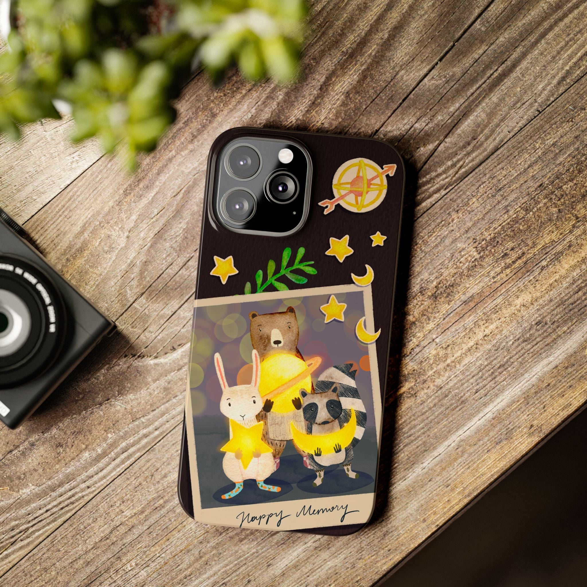 Happy Memory Animal Slim Case, Starry Night Friends iPhone Cover, Kawaii Photo Design, iPhone 8 9 X XR 12 13 14 15 16
