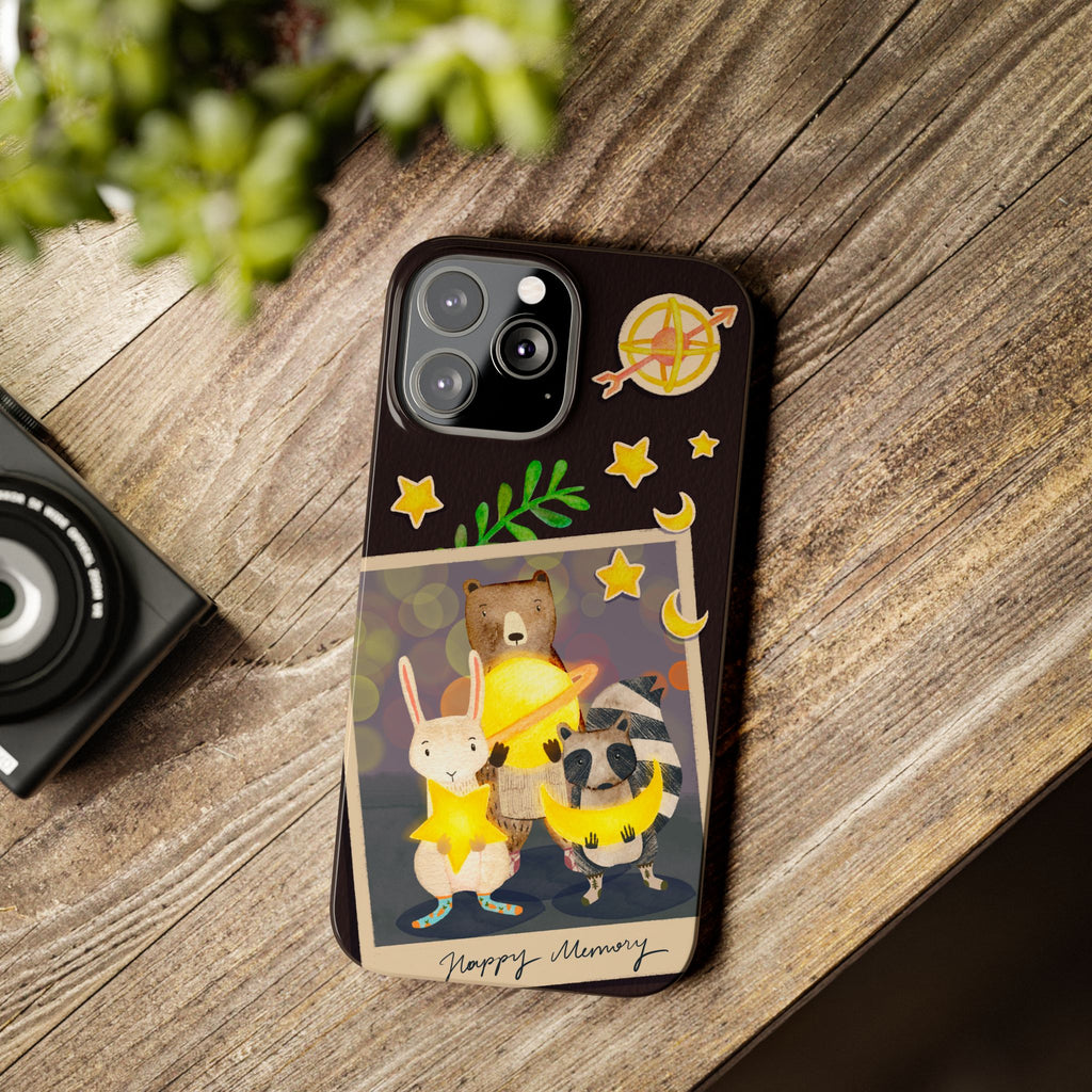 Happy Memory Animal Slim Case, Starry Night Friends iPhone Cover, Kawaii Photo Design, iPhone 8 9 X XR 12 13 14 15 16