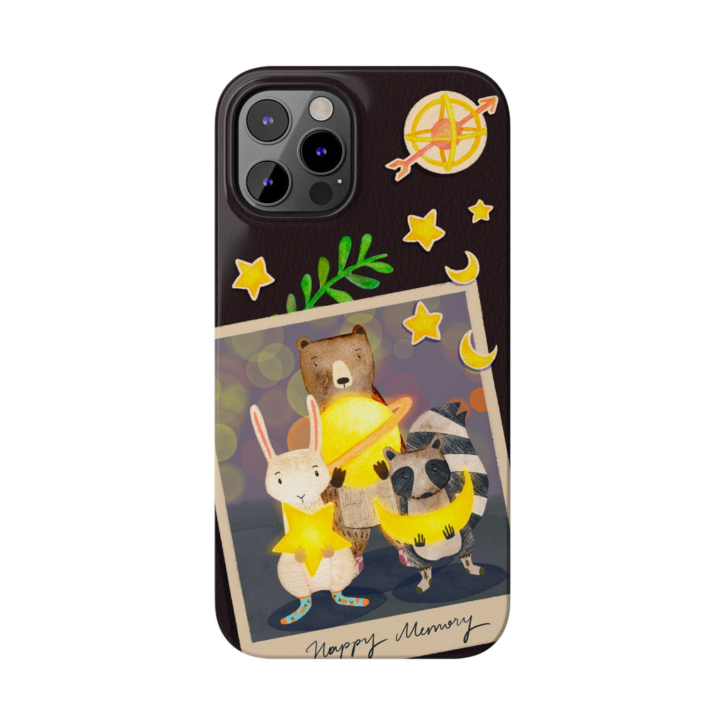 Happy Memory Animal Slim Case, Starry Night Friends iPhone Cover, Kawaii Photo Design, iPhone 8 9 X XR 12 13 14 15 16