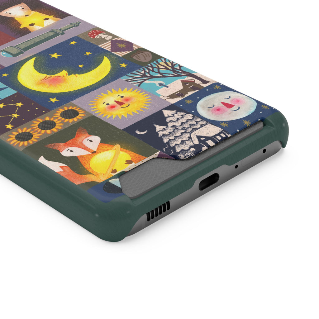 Magical Celestial Patchwork Phone Card Case - Cute Forest Animals Design, Perfect Gift for Nature Lovers, Kids & Adults, Ideal for Birthdays