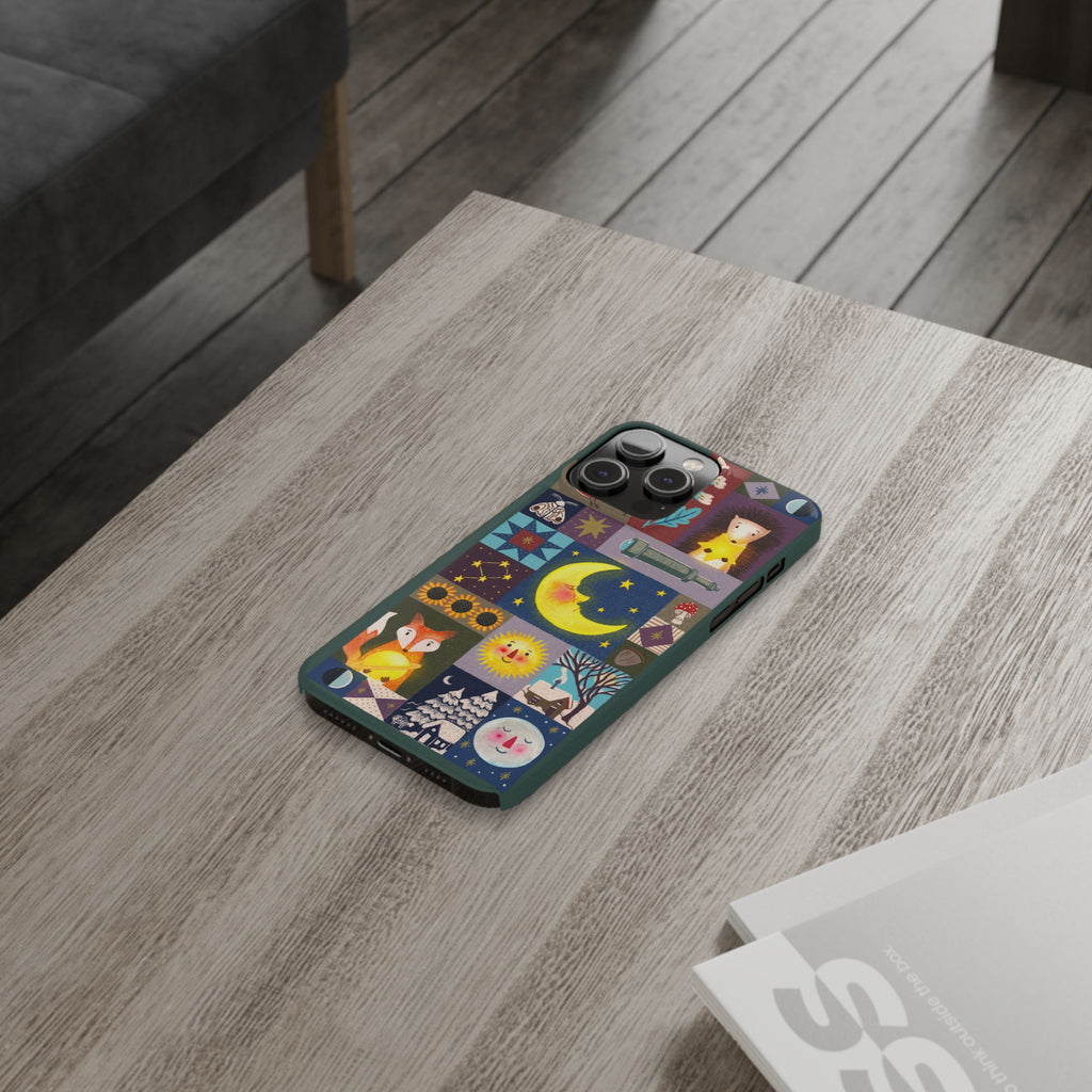 Celestial Quilt iPhone Case, Folk Art Moon Sun Fox Case, Nature Patchwork Cover, Cute Stellar Design, iPhone 7 8 X XR XS 11 12 13 14 15 16