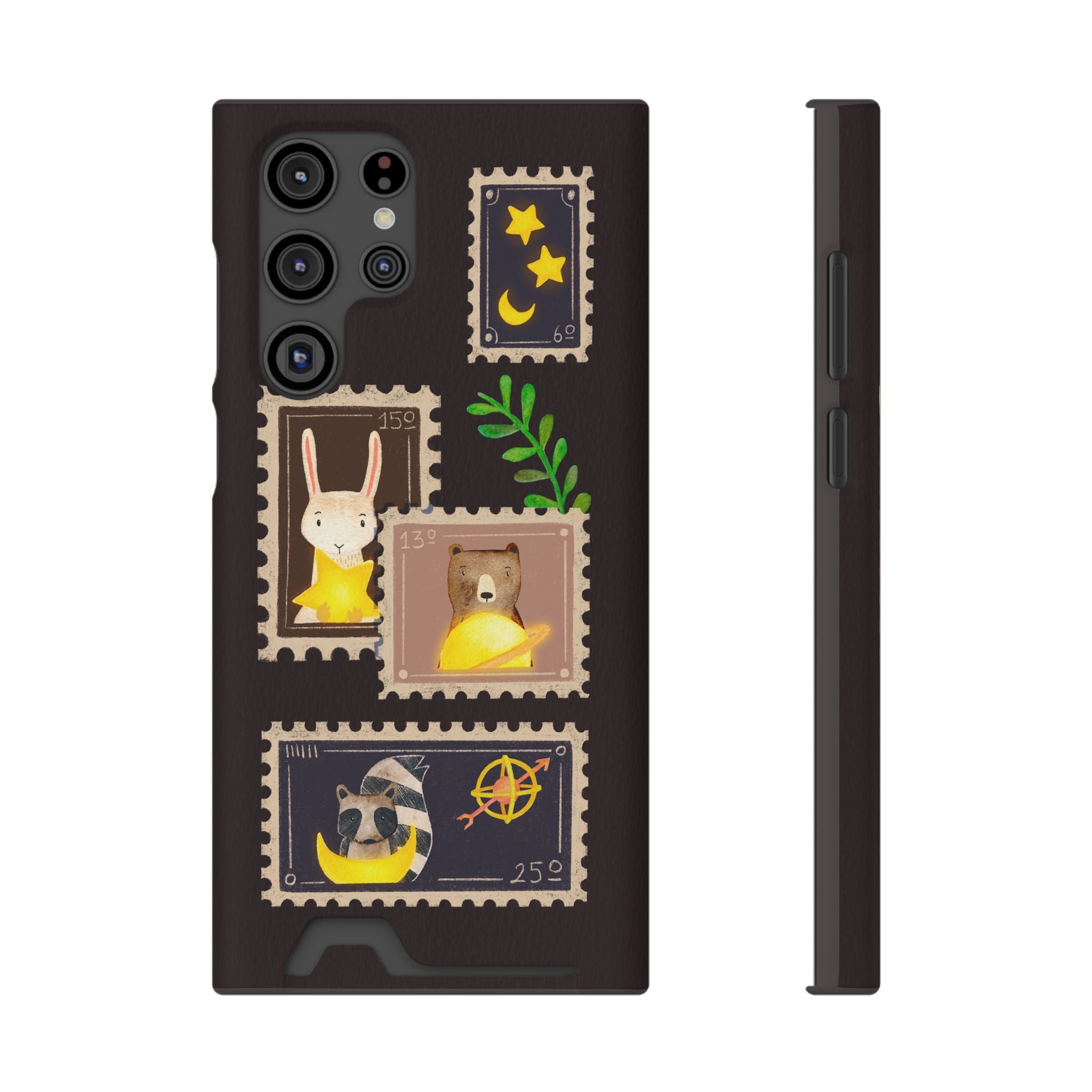 Animal Phone Case with Card Holder - Cute Raccoon, Bear & Bunny Design for iPhone 13 Samsung Galaxy S21/S22 - Pet Lovers Night Sky Style