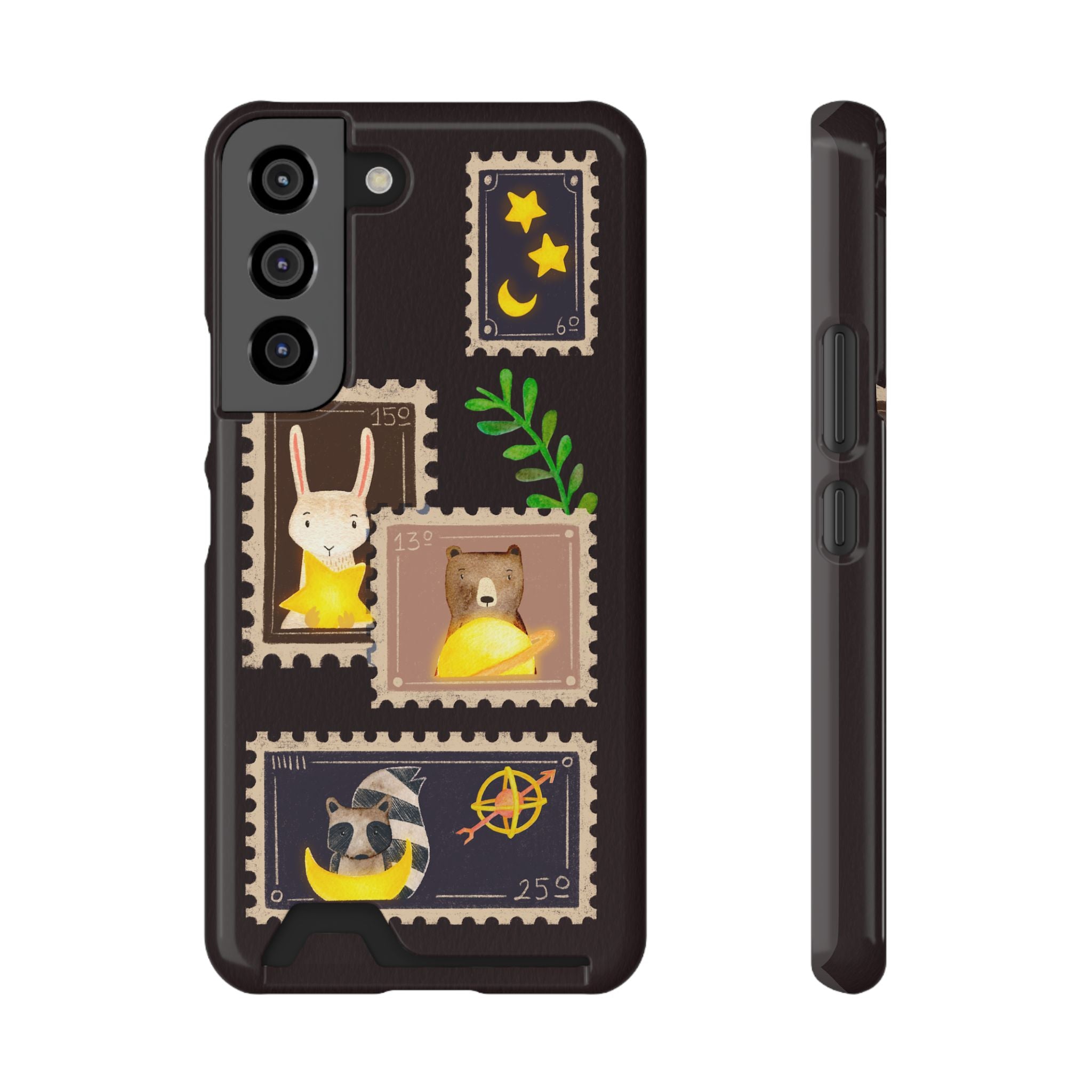 Animal Phone Case with Card Holder - Cute Raccoon, Bear & Bunny Design for iPhone 13 Samsung Galaxy S21/S22 - Pet Lovers Night Sky Style