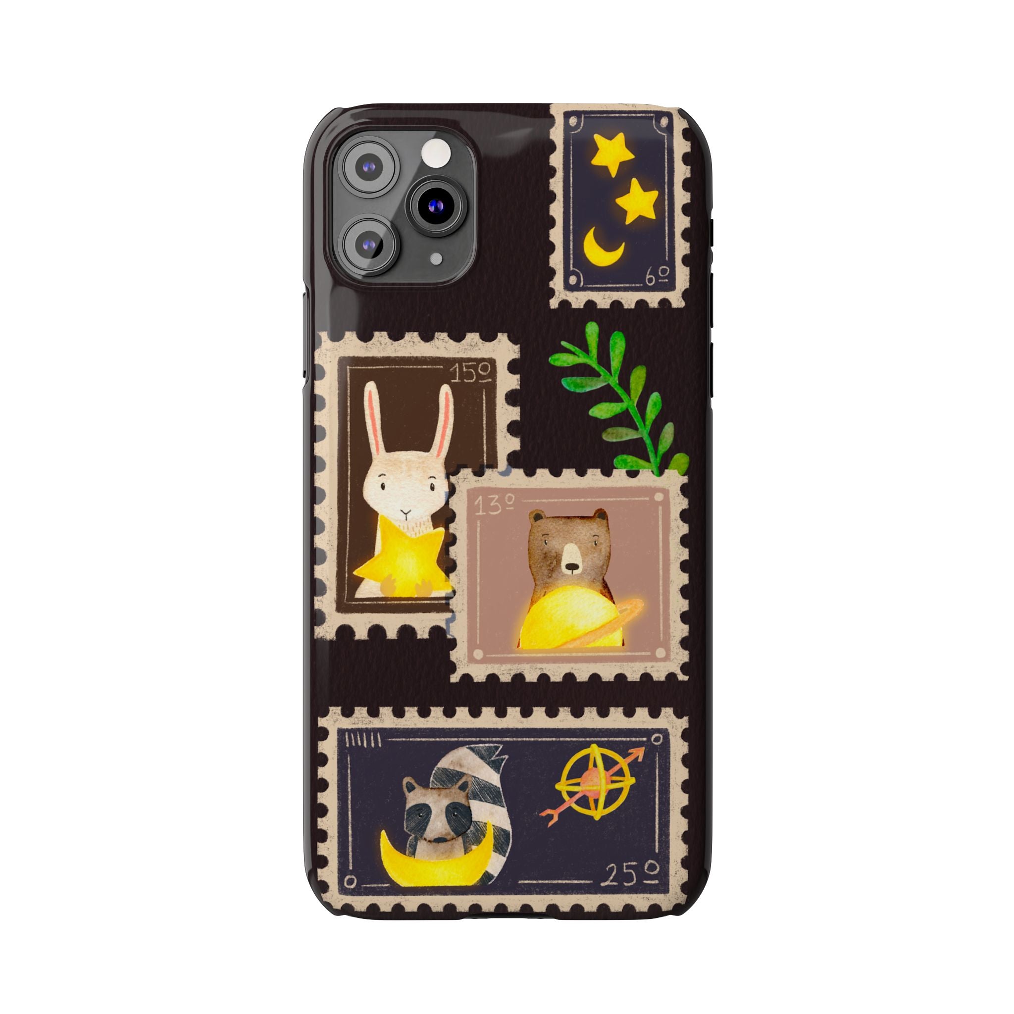 Woodland Stamp Vintage Style Glossy iPhone Case | Cute Phone Cover, Animal Lover Gift, Unique Birthday Gift, iPhone XR, 12, 13, 14, 15, 16