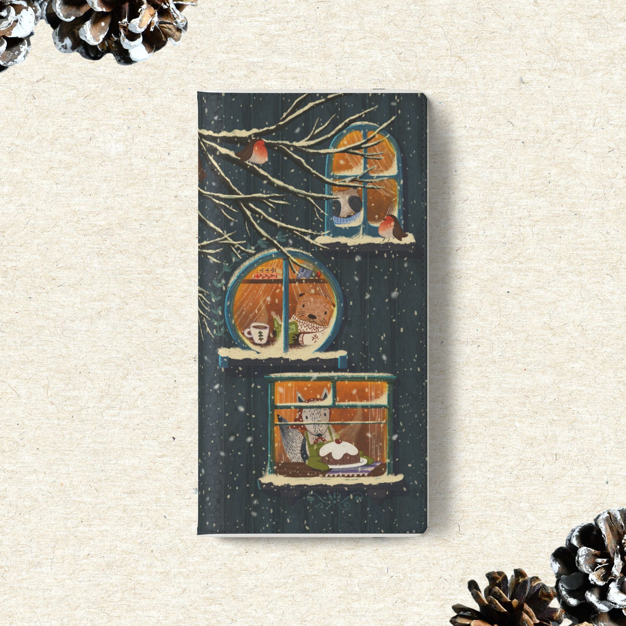 Cozy Winter Cottage Wallet Case, Cute Animals Flip Cover, Vegan Leather, Cozy Vibes, Gift Idea for iPhone 11 12 13 14 15 16, Galaxy S21 S22