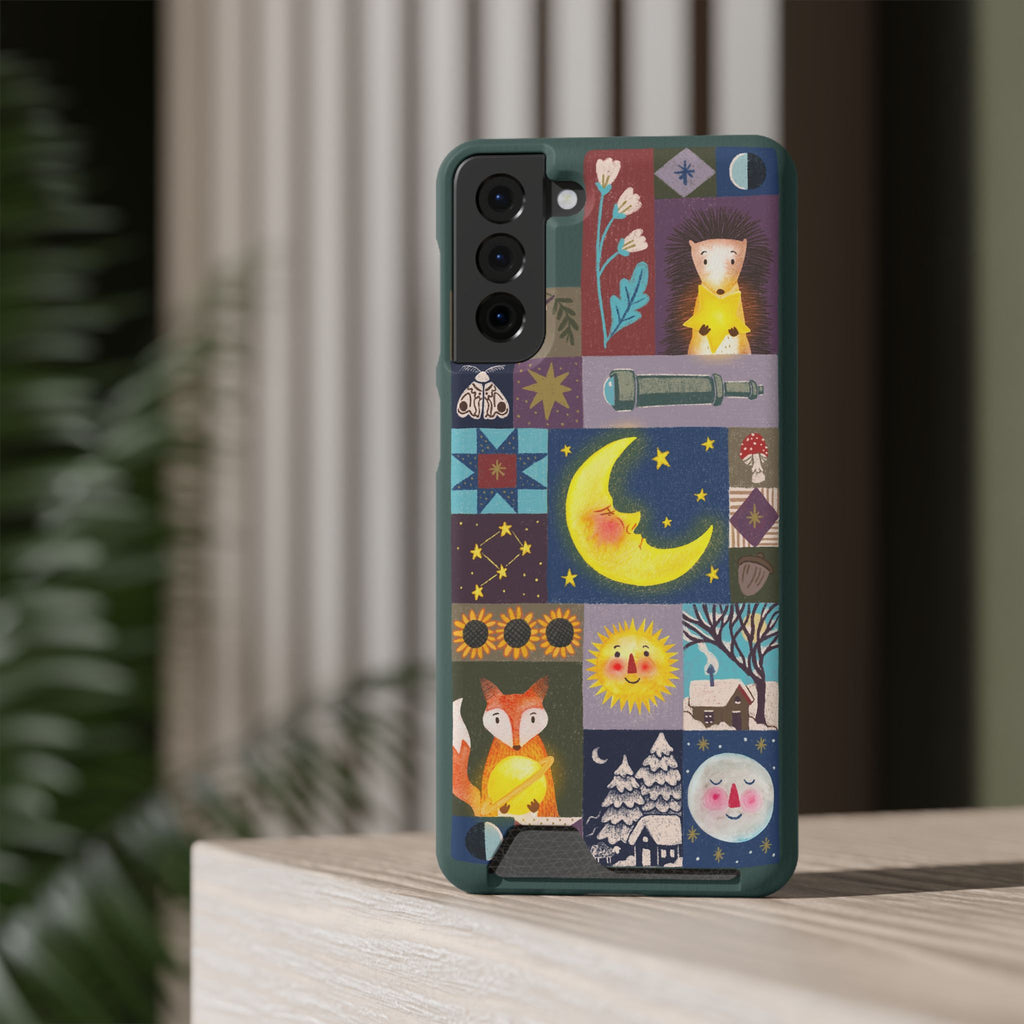 Magical Celestial Patchwork Phone Card Case - Cute Forest Animals Design, Perfect Gift for Nature Lovers, Kids & Adults, Ideal for Birthdays