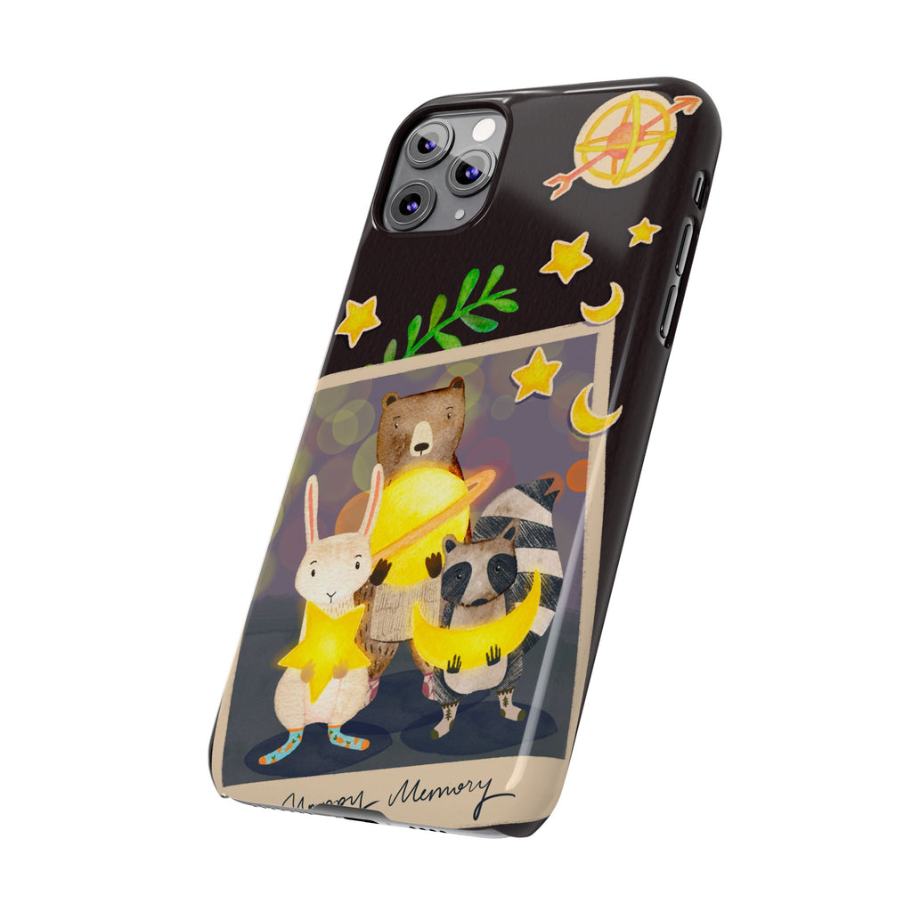 Happy Memory Animal Slim Case, Starry Night Friends iPhone Cover, Kawaii Photo Design, iPhone 8 9 X XR 12 13 14 15 16