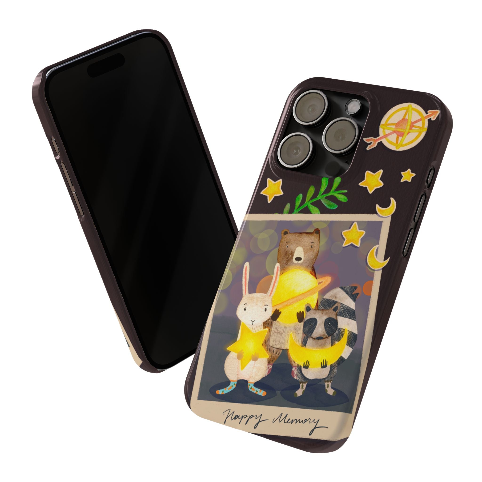 Happy Memory Animal Slim Case, Starry Night Friends iPhone Cover, Kawaii Photo Design, iPhone 8 9 X XR 12 13 14 15 16