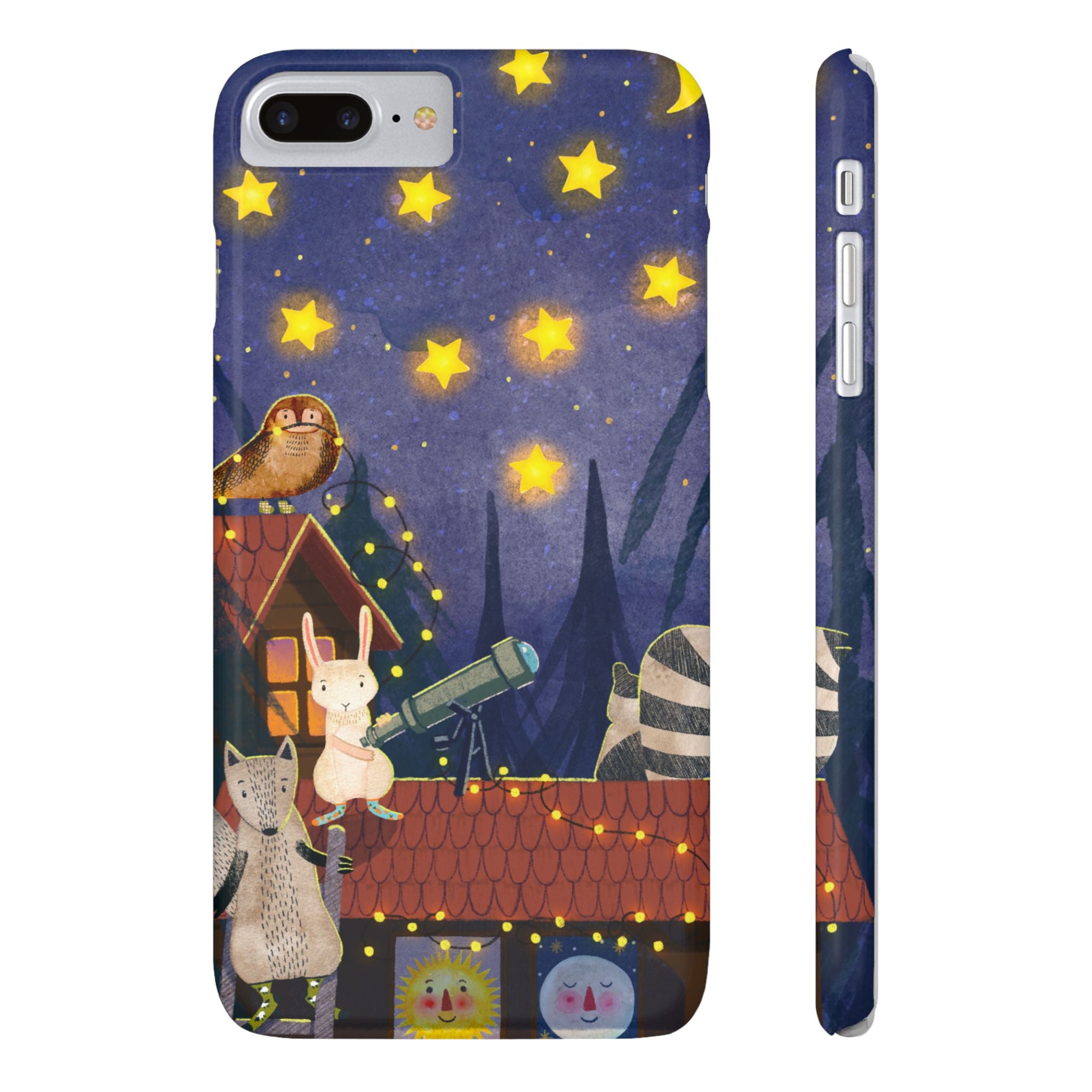Stargazing Animals Slim iPhone Case, Night Sky Observatory Cover, Cute Forest Gift, Starry Night Gift, iPhone 16 15 14 13 12 11 X XR XS 8 7