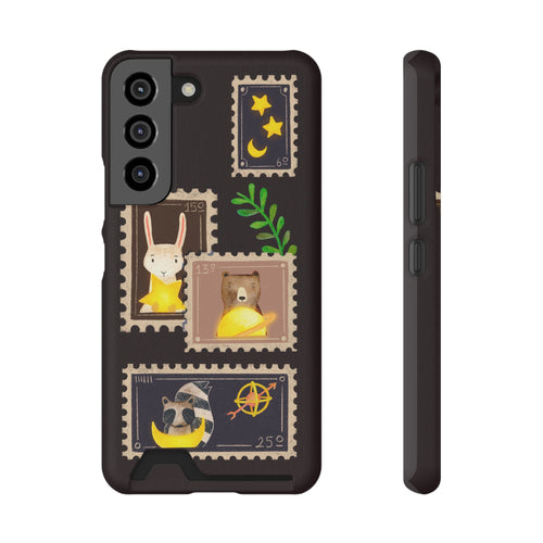 Animal Phone Case with Card Holder - Cute Raccoon, Bear & Bunny Design for iPhone 13 Samsung Galaxy S21/S22 - Pet Lovers Night Sky Style