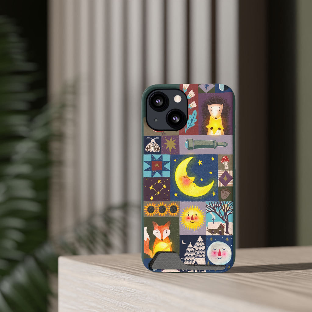 Magical Celestial Patchwork Phone Card Case - Cute Forest Animals Design, Perfect Gift for Nature Lovers, Kids & Adults, Ideal for Birthdays