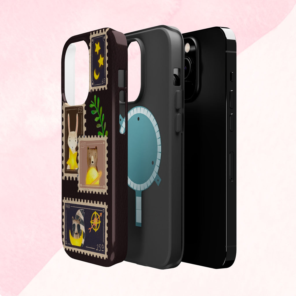 Cute Animal Stamp Phone Case, Quirky Gift for Animal Lovers, Personalized Case for Holidays, Unique Phone Accessory