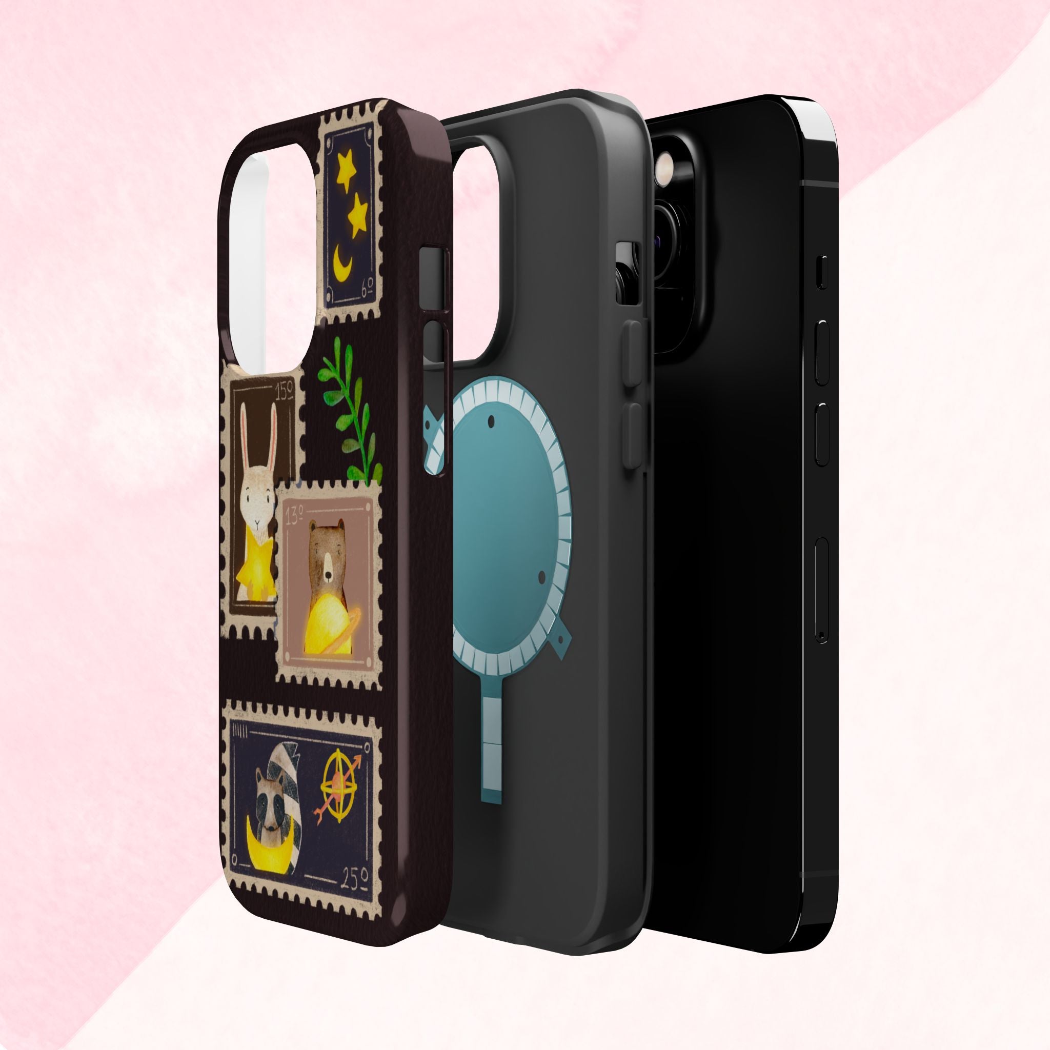 Cute Animal Stamp Phone Case, Quirky Gift for Animal Lovers, Personalized Case for Holidays, Unique Phone Accessory
