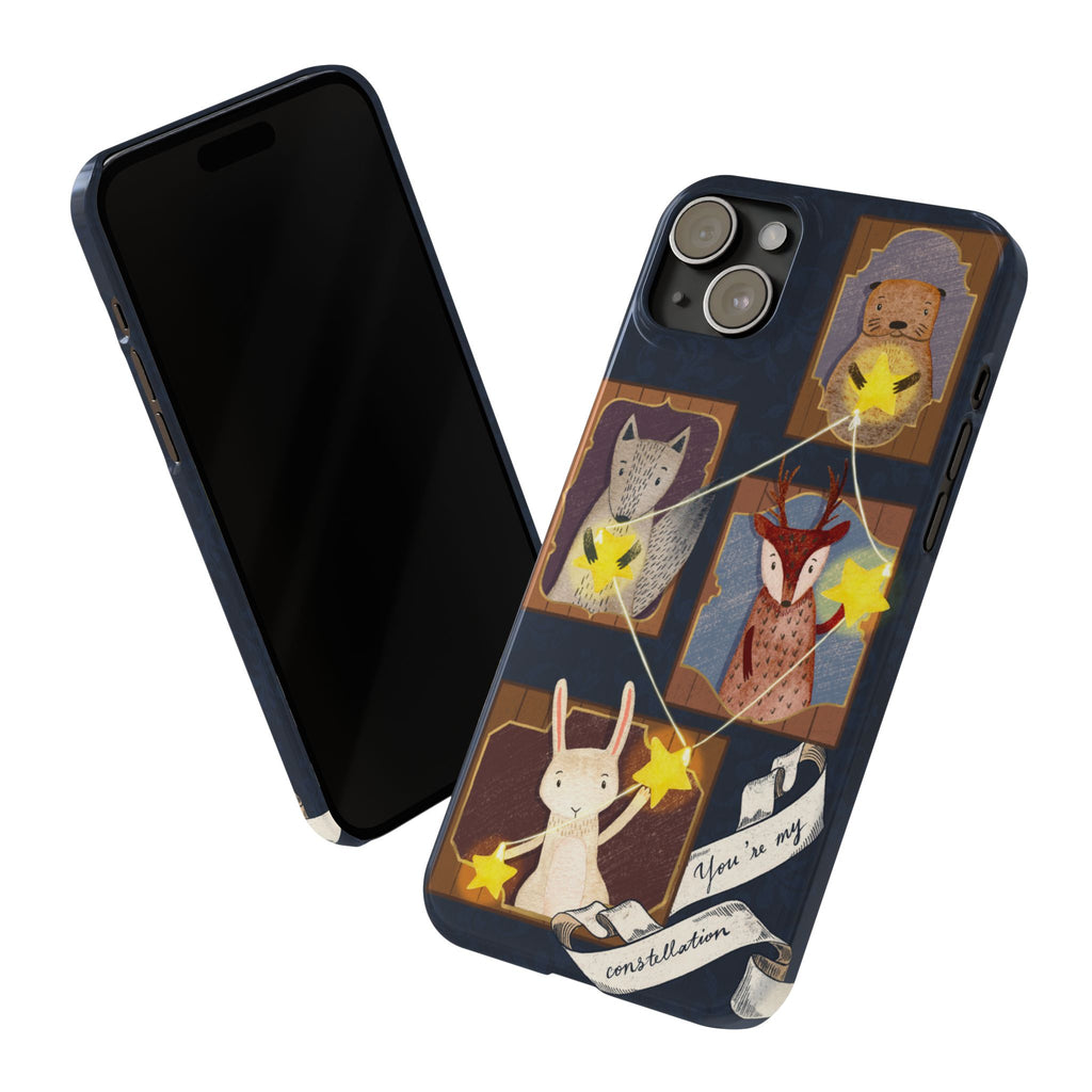 Constellation Friends Slim Case, Woodland Portrait iPhone Cover, Star Collector Design, Cute Kawaii Gift, Phone 8 9 X XR 11 12 13 14 15 16