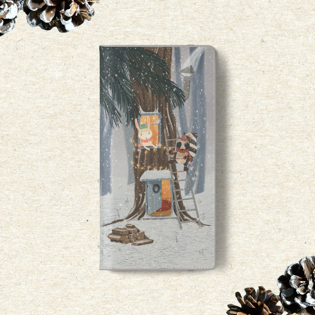 Winter Forest Friends Wallet Case, Woodland Flip Cover, Vegan Leather, Snowy Scene, Cozy Holiday, iPhone 11 12 13 14 15 16, Galaxy S21 S22