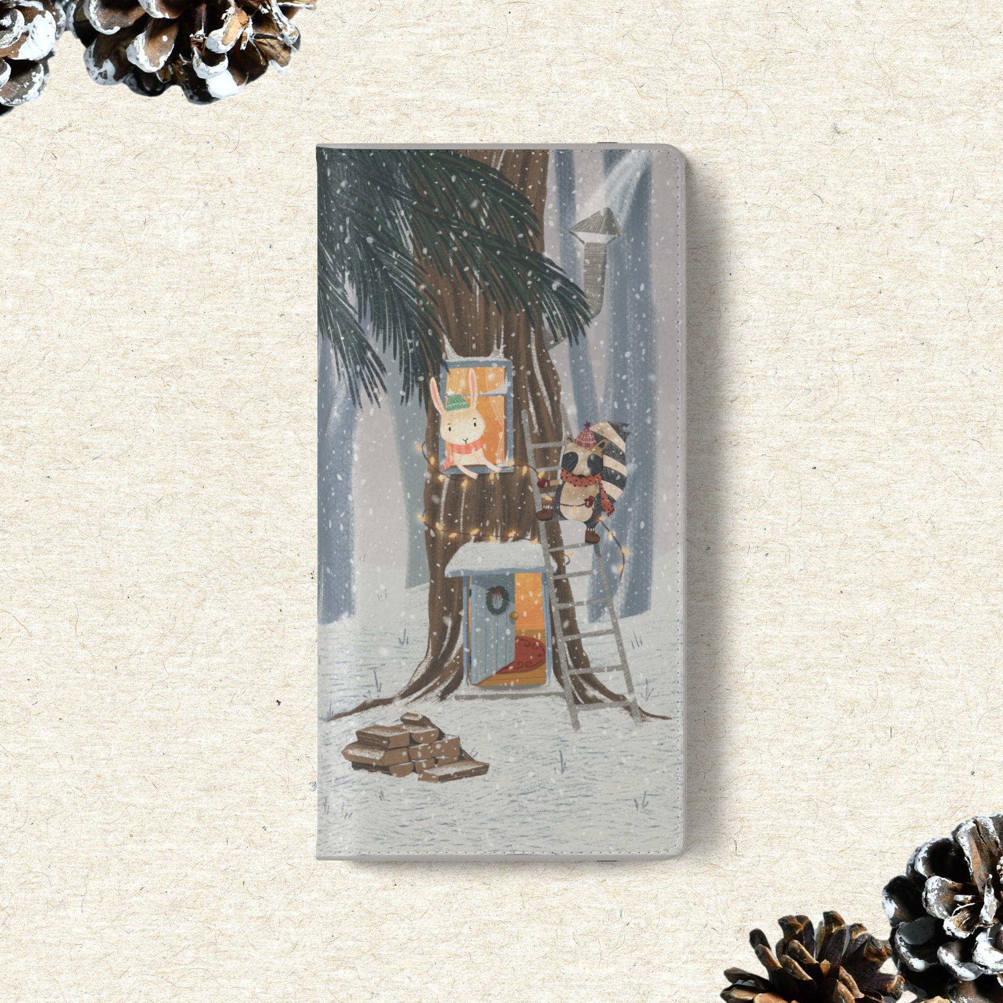 Winter Forest Friends Wallet Case, Woodland Flip Cover, Vegan Leather, Snowy Scene, Cozy Holiday, iPhone 11 12 13 14 15 16, Galaxy S21 S22