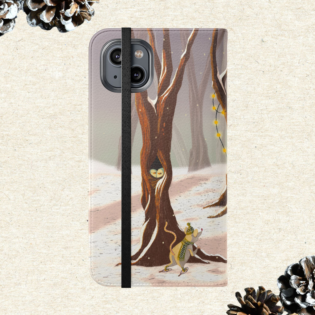 Winter Forest Tea Party Wallet Case, Woodland Animals Phone Flip Cover, Vegan Leather Case, iPhone 11 12 13 14 15 16, Galaxy Ultra S21 S22