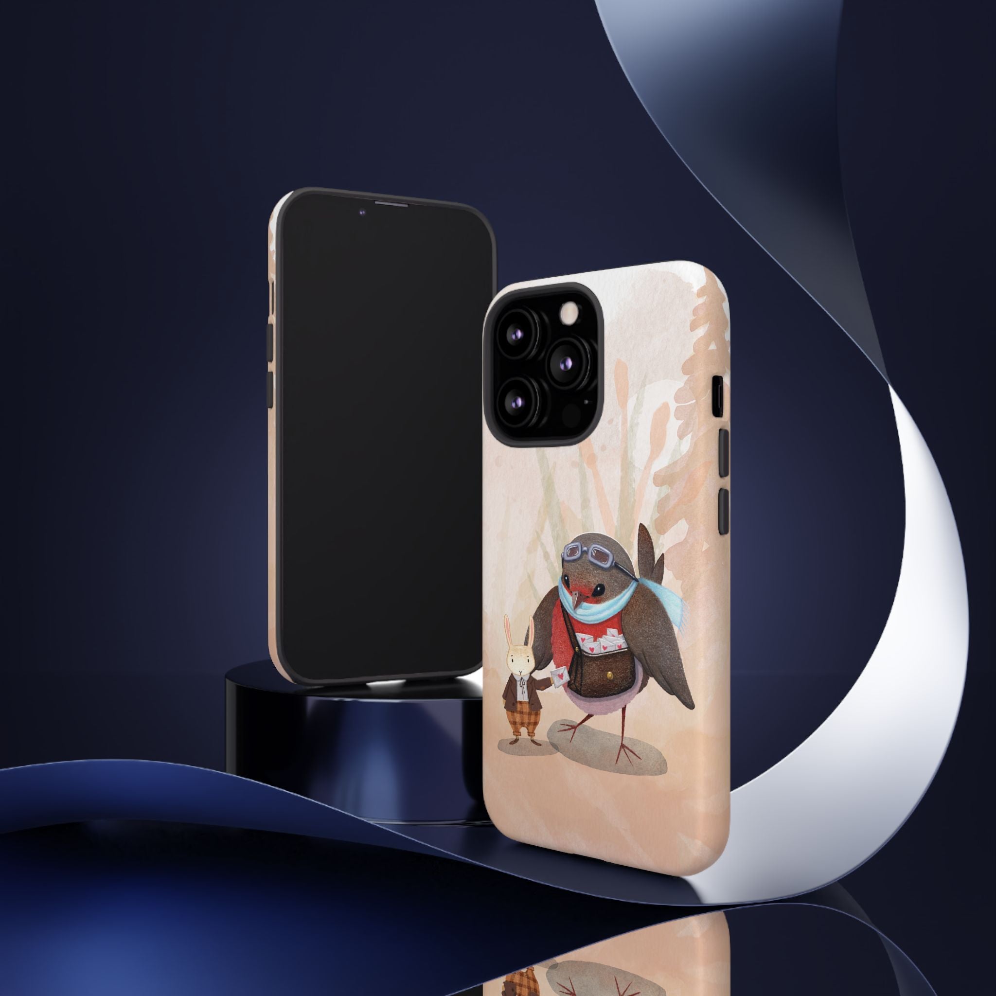 Whimsical Animal Phone Case, Cute Bird and Rabbit Design, Animal Lovers Gift, Nature-Themed Accessory, Eco-Friendly Tech Cover