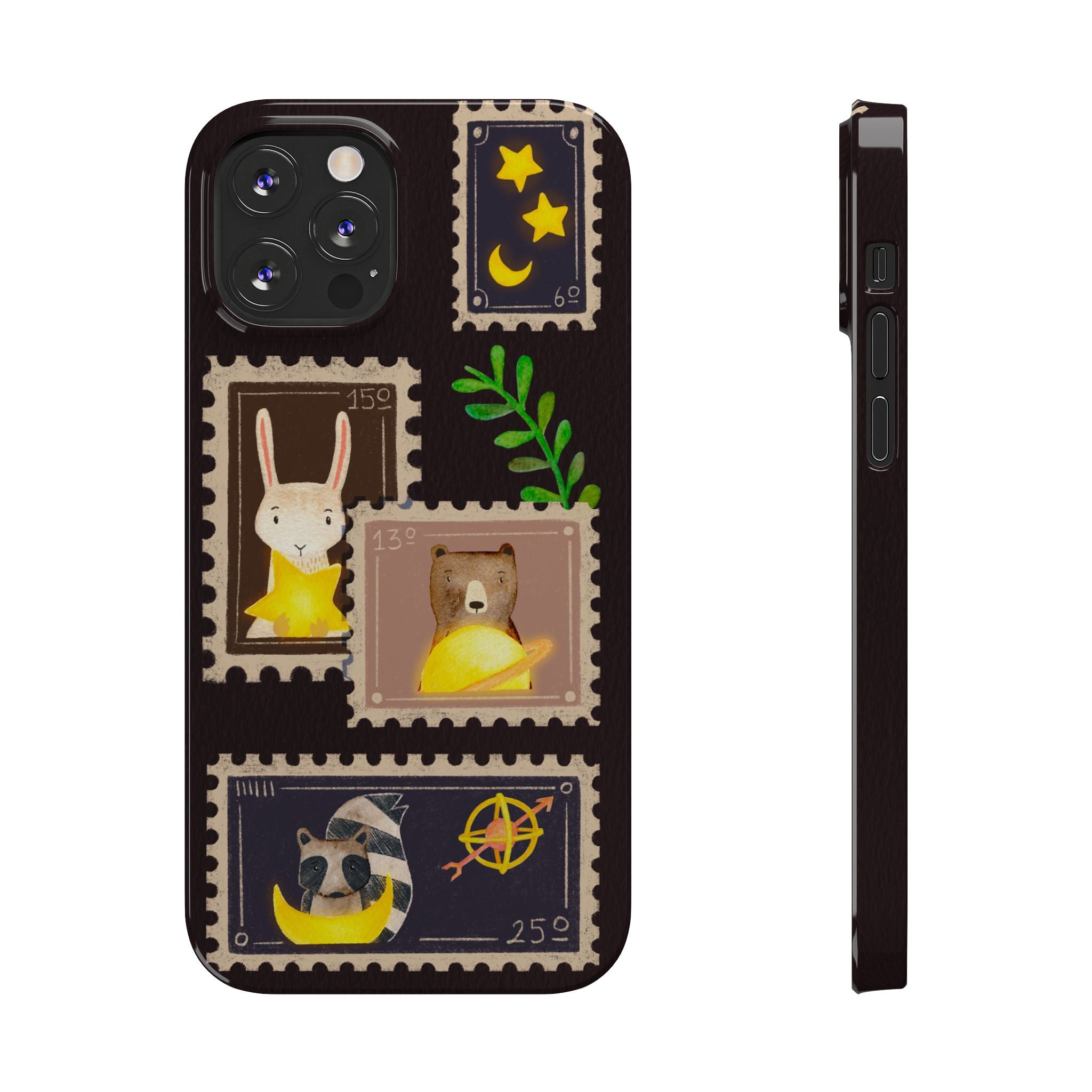 Woodland Stamp Vintage Style Glossy iPhone Case | Cute Phone Cover, Animal Lover Gift, Unique Birthday Gift, iPhone XR, 12, 13, 14, 15, 16