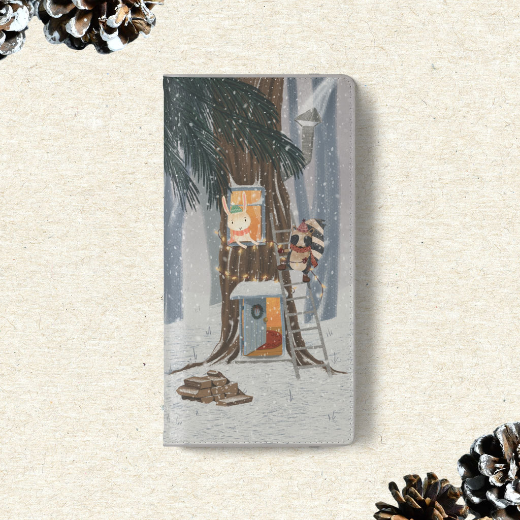 Winter Forest Friends Wallet Case, Woodland Flip Cover, Vegan Leather, Snowy Scene, Cozy Holiday, iPhone 11 12 13 14 15 16, Galaxy S21 S22