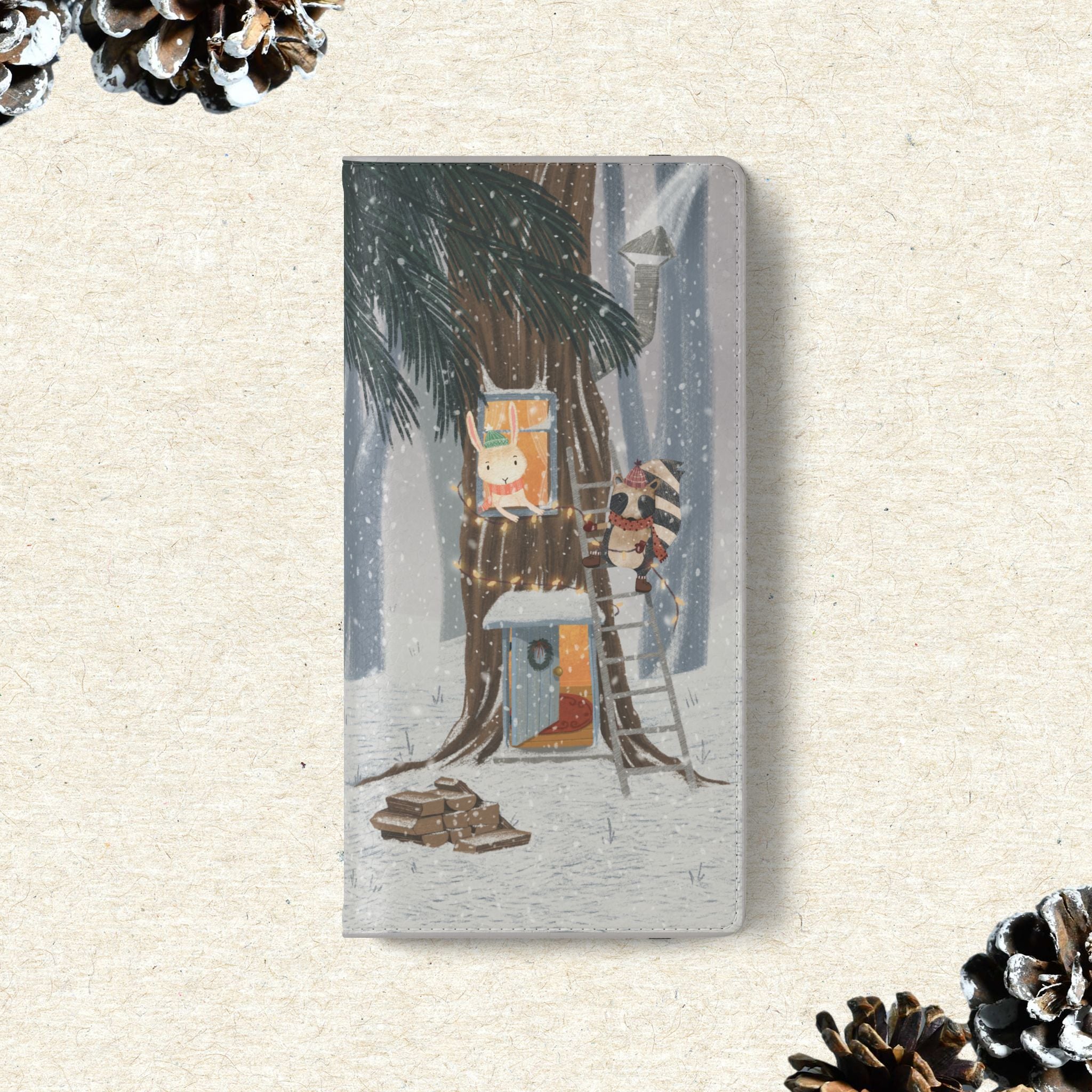 Winter Forest Friends Wallet Case, Woodland Flip Cover, Vegan Leather, Snowy Scene, Cozy Holiday, iPhone 11 12 13 14 15 16, Galaxy S21 S22