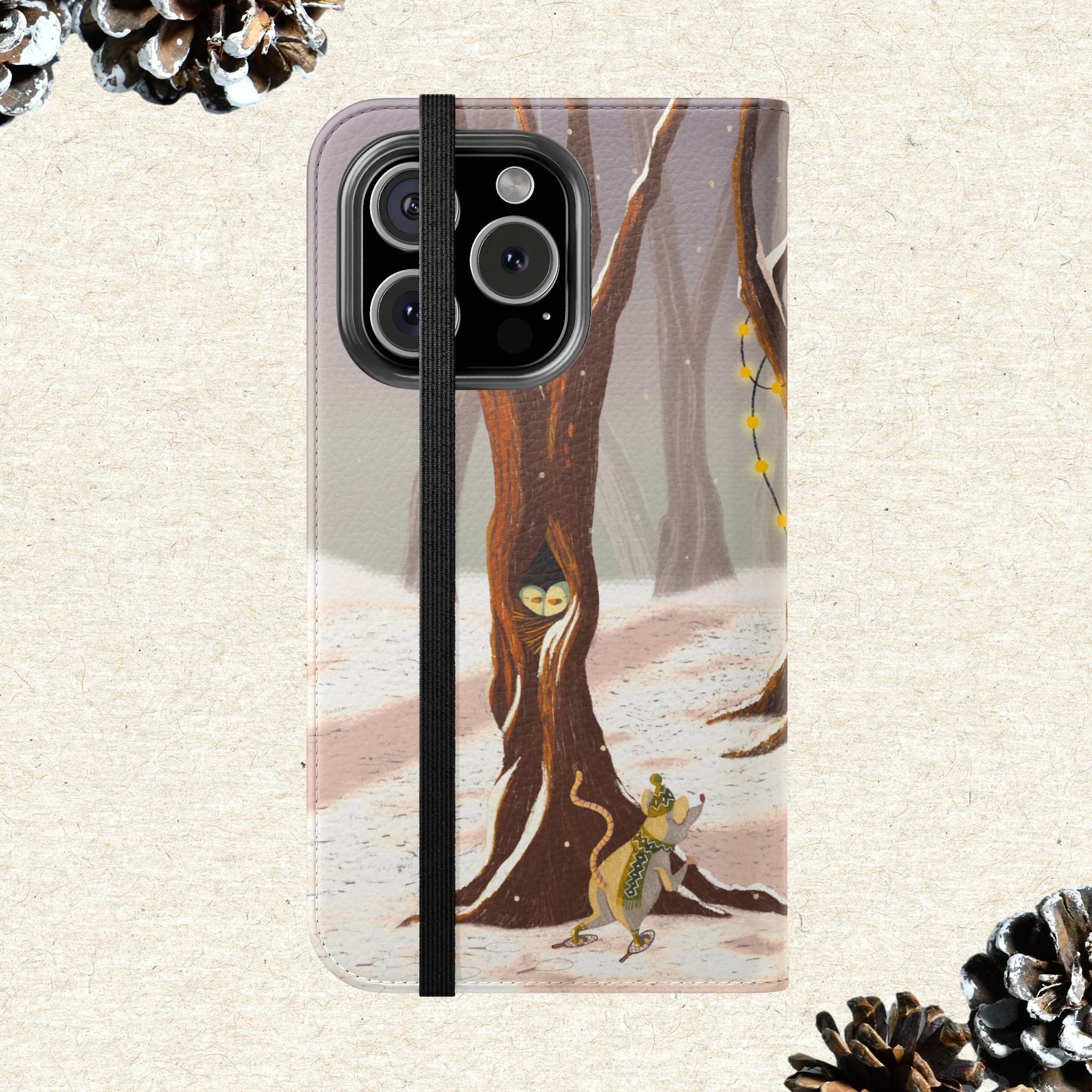Winter Forest Tea Party Wallet Case, Woodland Animals Phone Flip Cover, Vegan Leather Case, iPhone 11 12 13 14 15 16, Galaxy Ultra S21 S22