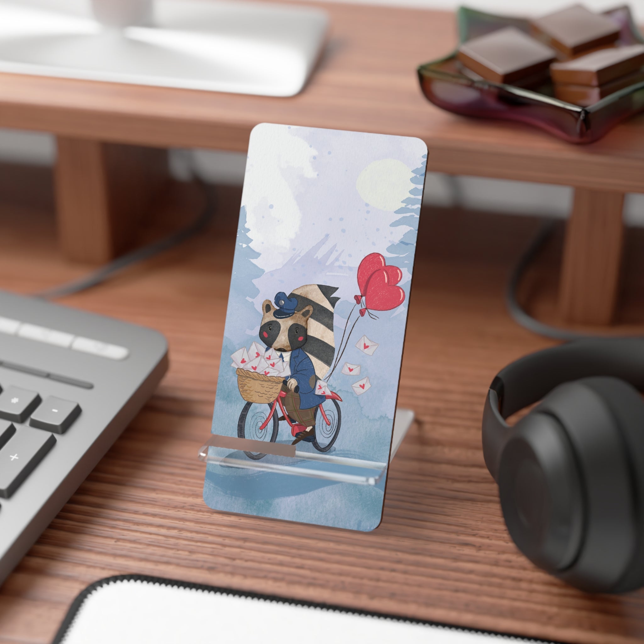 Whimsical Raccoon Smartphone Stand, Cute Phone Holder, Desk Organizer, Kids Room Decor, Gift for Animal Lovers, Birthday Present