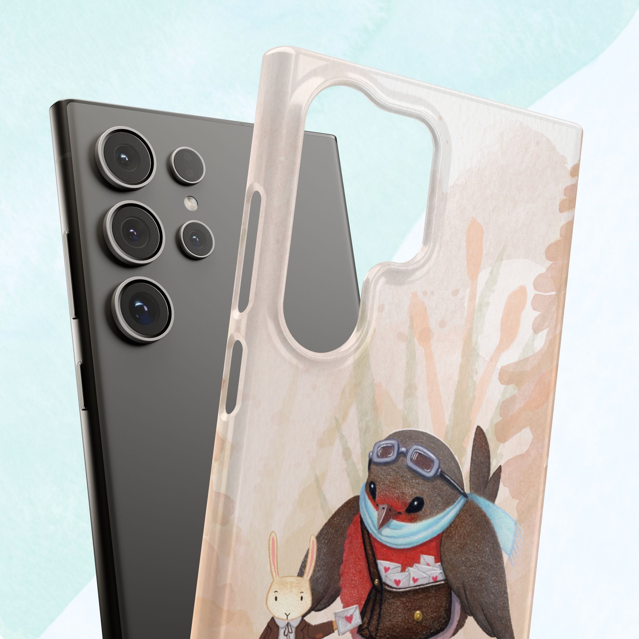 Whimsical Animal Snap Cases, Cute Phone Case, Handmade Bird and Bunny Design, Gift for Animal Lovers, Unique Smartphone Cover