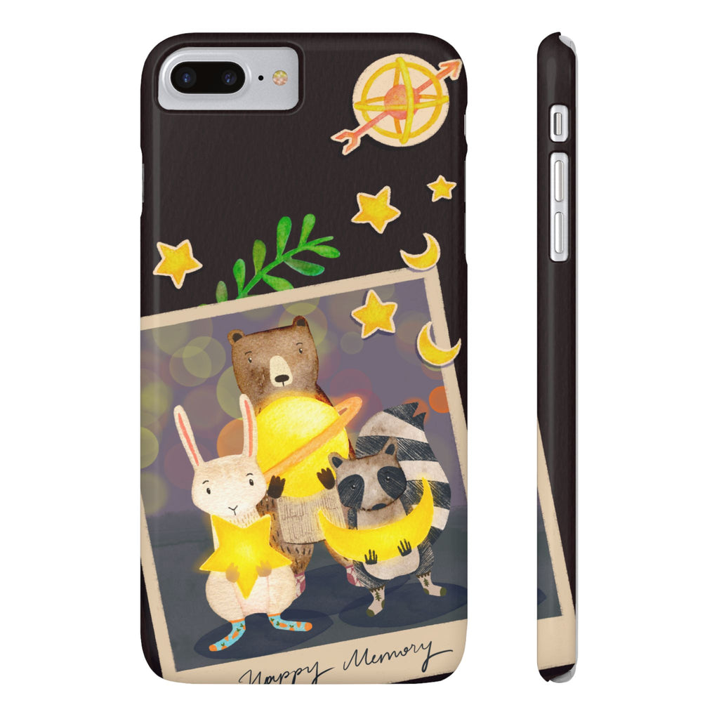 Happy Memory Animal Slim Case, Starry Night Friends iPhone Cover, Kawaii Photo Design, iPhone 8 9 X XR 12 13 14 15 16