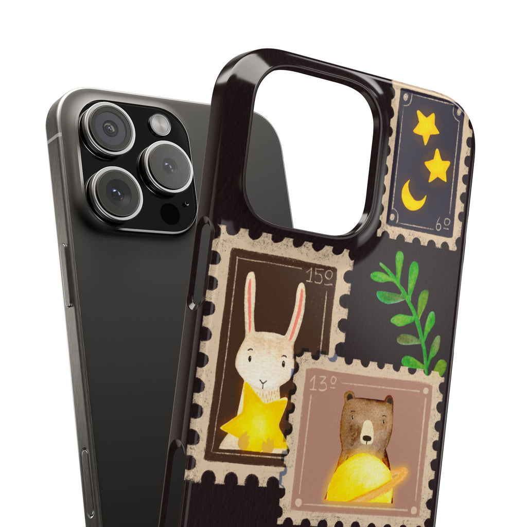 Woodland Stamp Vintage Style Glossy iPhone Case | Cute Phone Cover, Animal Lover Gift, Unique Birthday Gift, iPhone XR, 12, 13, 14, 15, 16