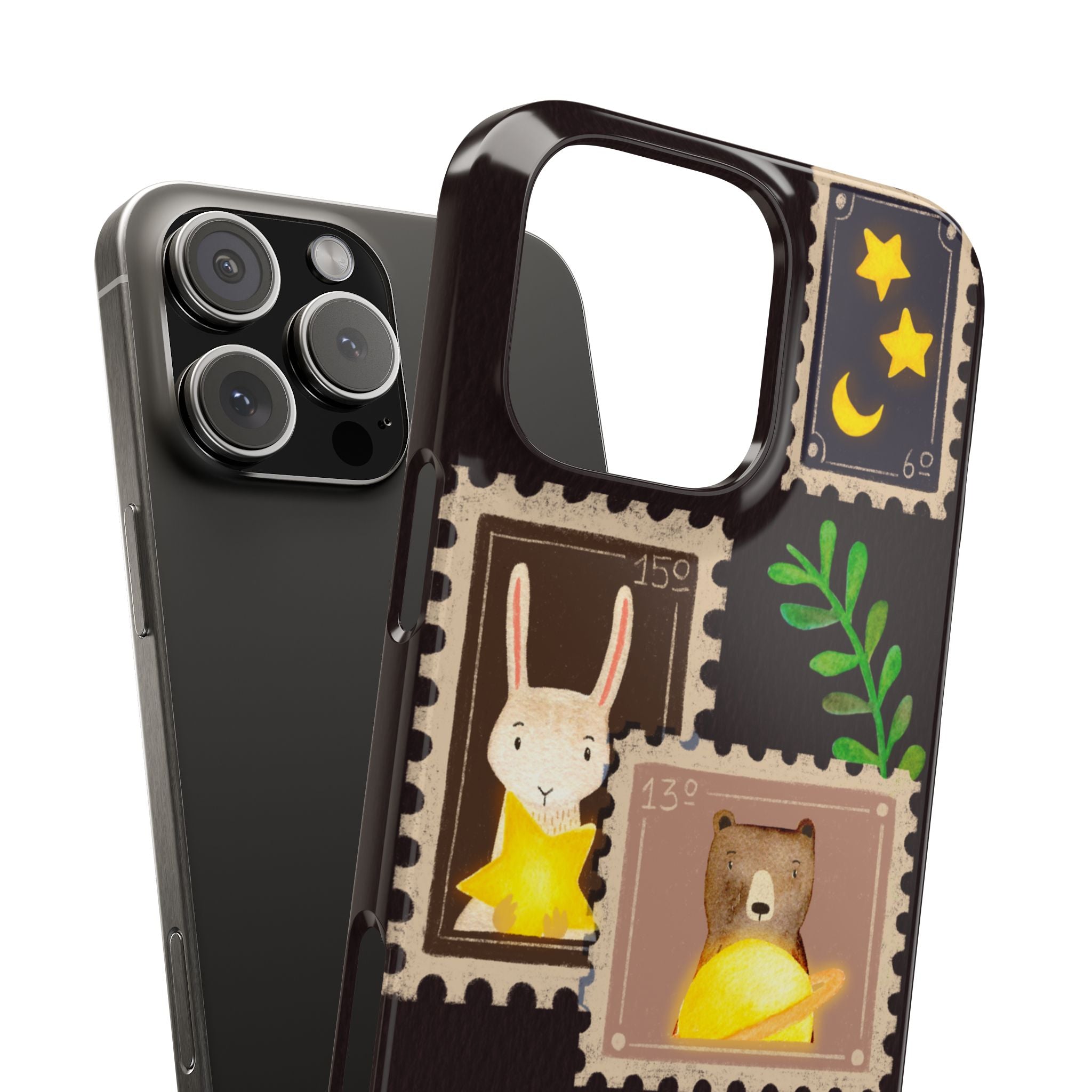 Woodland Stamp Vintage Style Glossy iPhone Case | Cute Phone Cover, Animal Lover Gift, Unique Birthday Gift, iPhone XR, 12, 13, 14, 15, 16