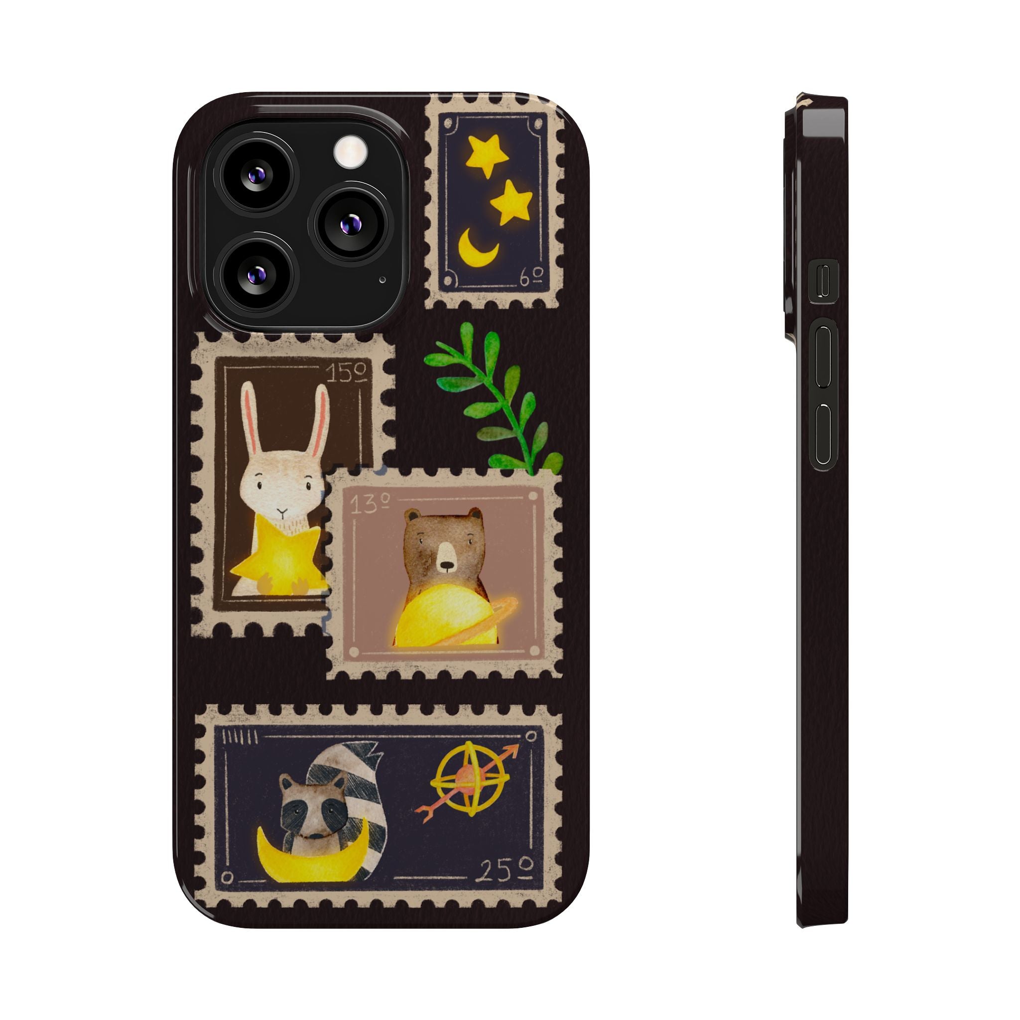 Woodland Stamp Vintage Style Glossy iPhone Case | Cute Phone Cover, Animal Lover Gift, Unique Birthday Gift, iPhone XR, 12, 13, 14, 15, 16