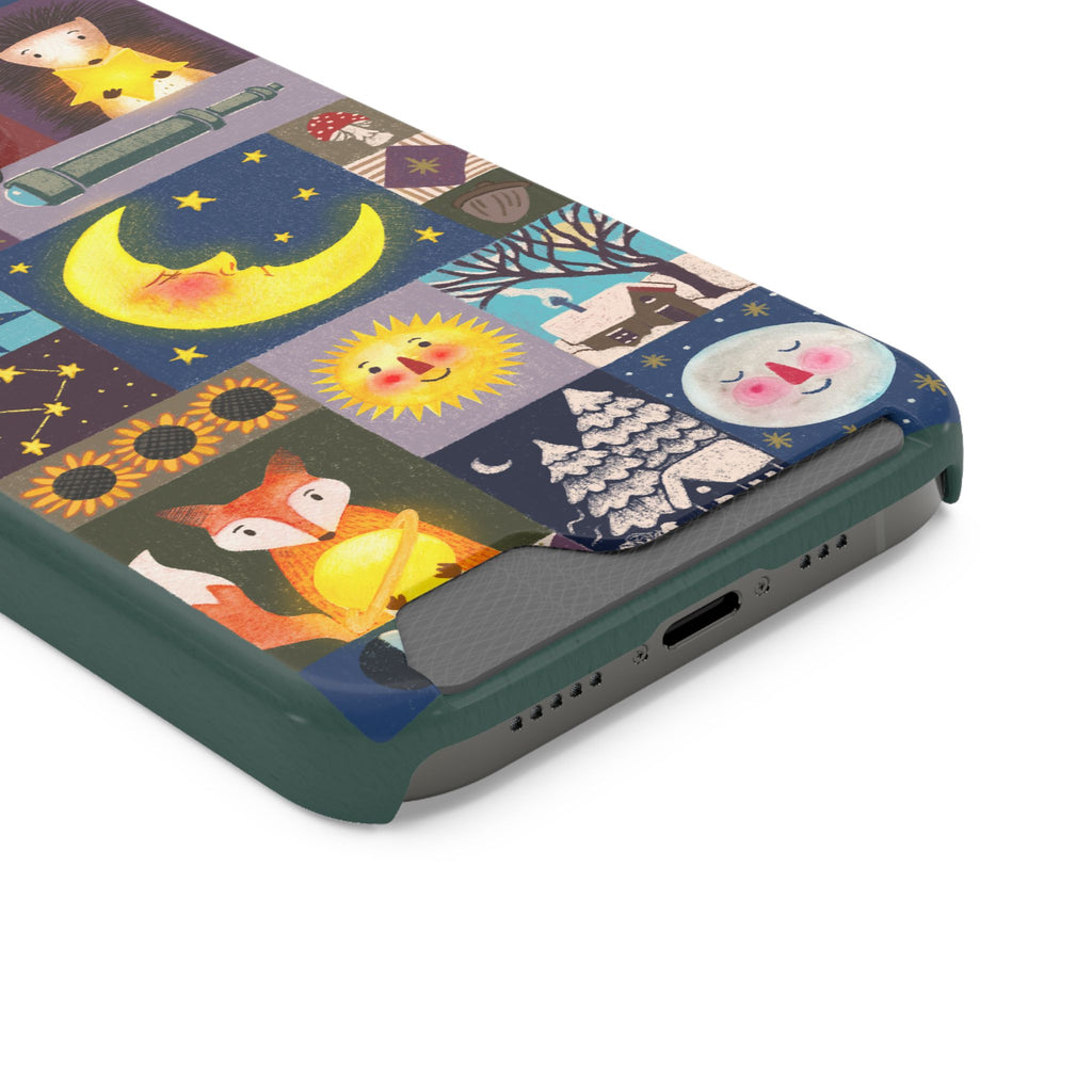 Magical Celestial Patchwork Phone Card Case - Cute Forest Animals Design, Perfect Gift for Nature Lovers, Kids & Adults, Ideal for Birthdays