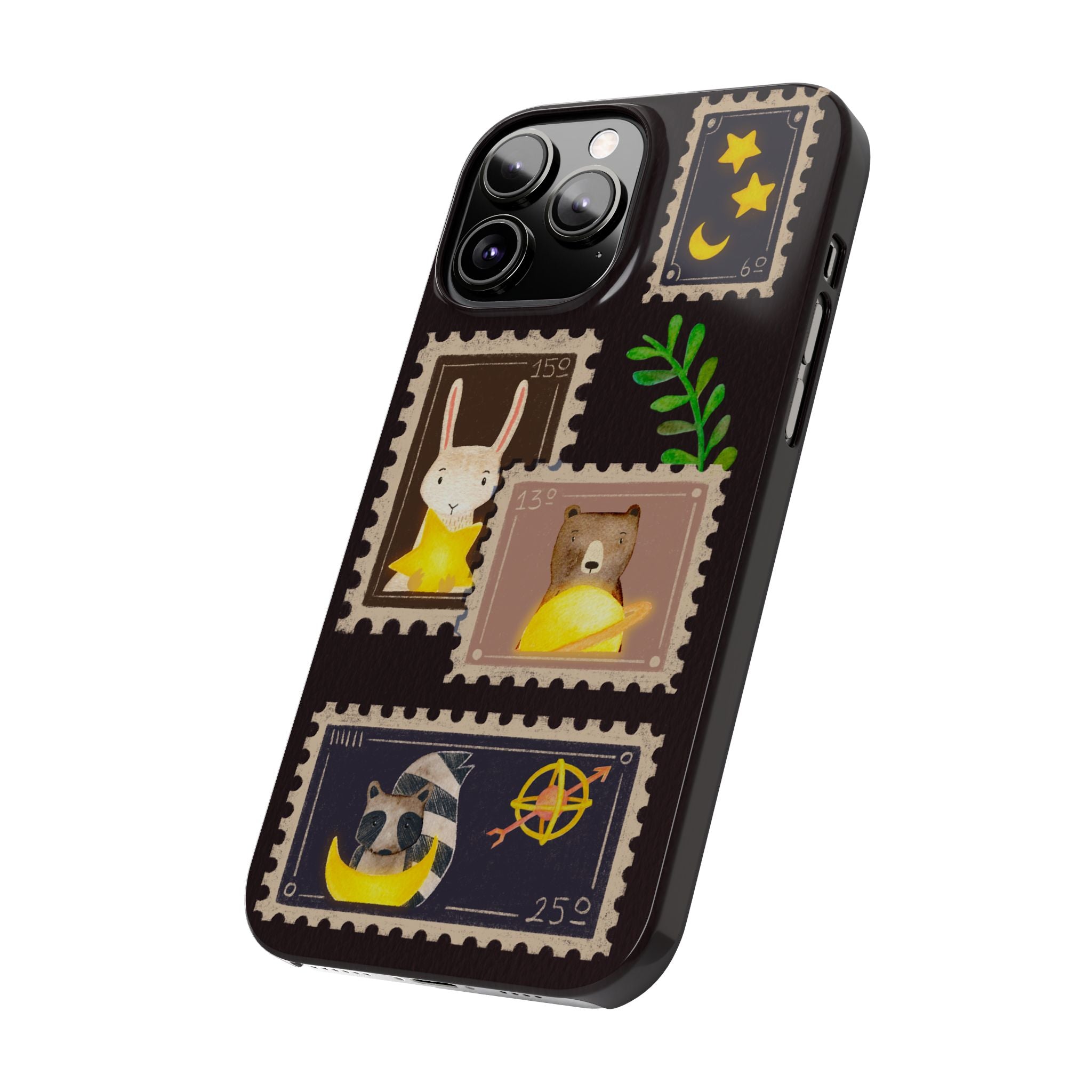 Woodland Stamp Vintage Style Glossy iPhone Case | Cute Phone Cover, Animal Lover Gift, Unique Birthday Gift, iPhone XR, 12, 13, 14, 15, 16