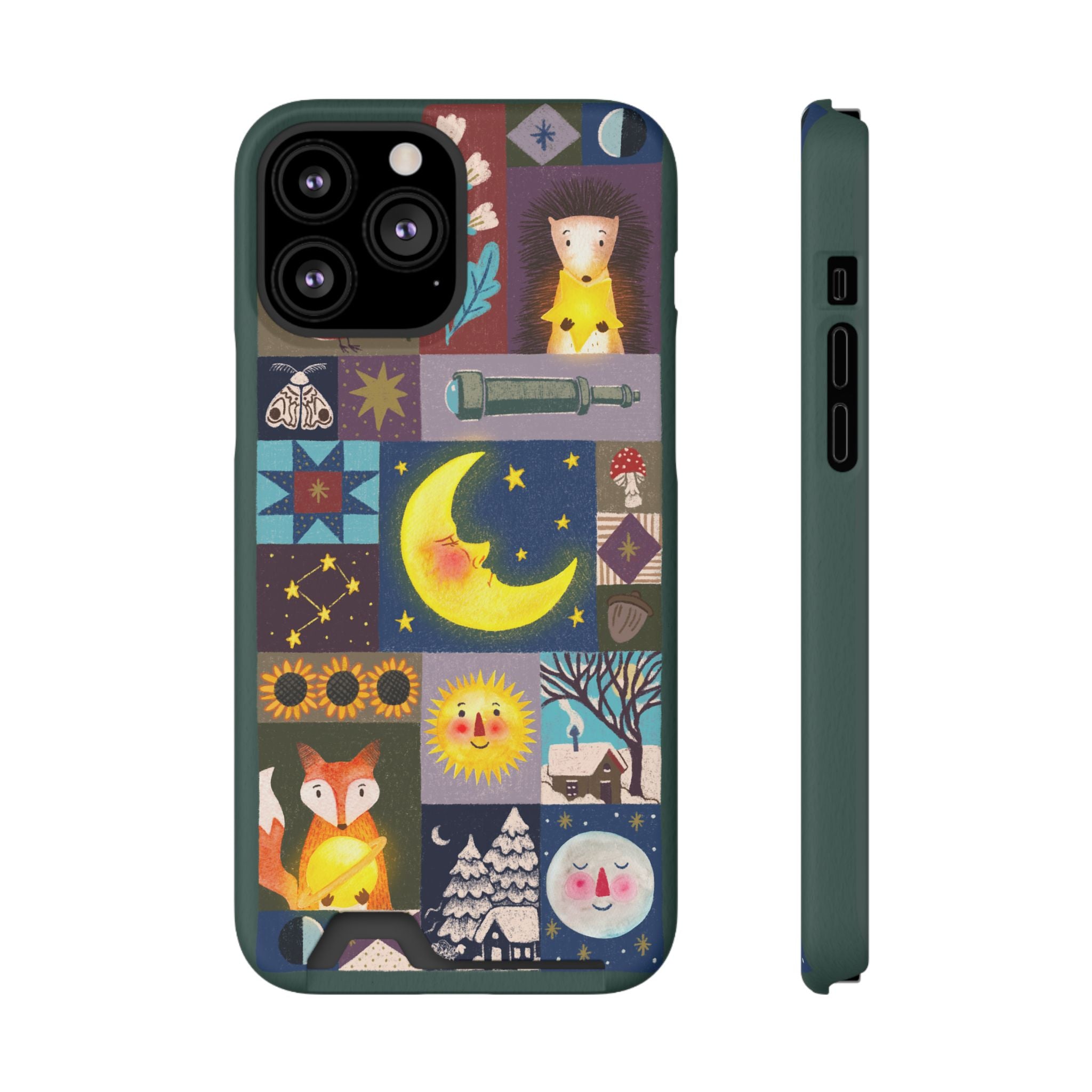 Magical Celestial Patchwork Phone Card Case - Cute Forest Animals Design, Perfect Gift for Nature Lovers, Kids & Adults, Ideal for Birthdays