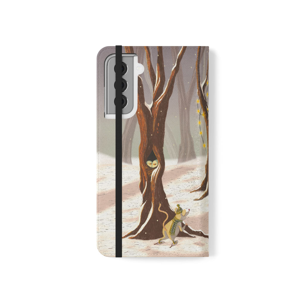 Winter Forest Tea Party Wallet Case, Woodland Animals Phone Flip Cover, Vegan Leather Case, iPhone 11 12 13 14 15 16, Galaxy Ultra S21 S22