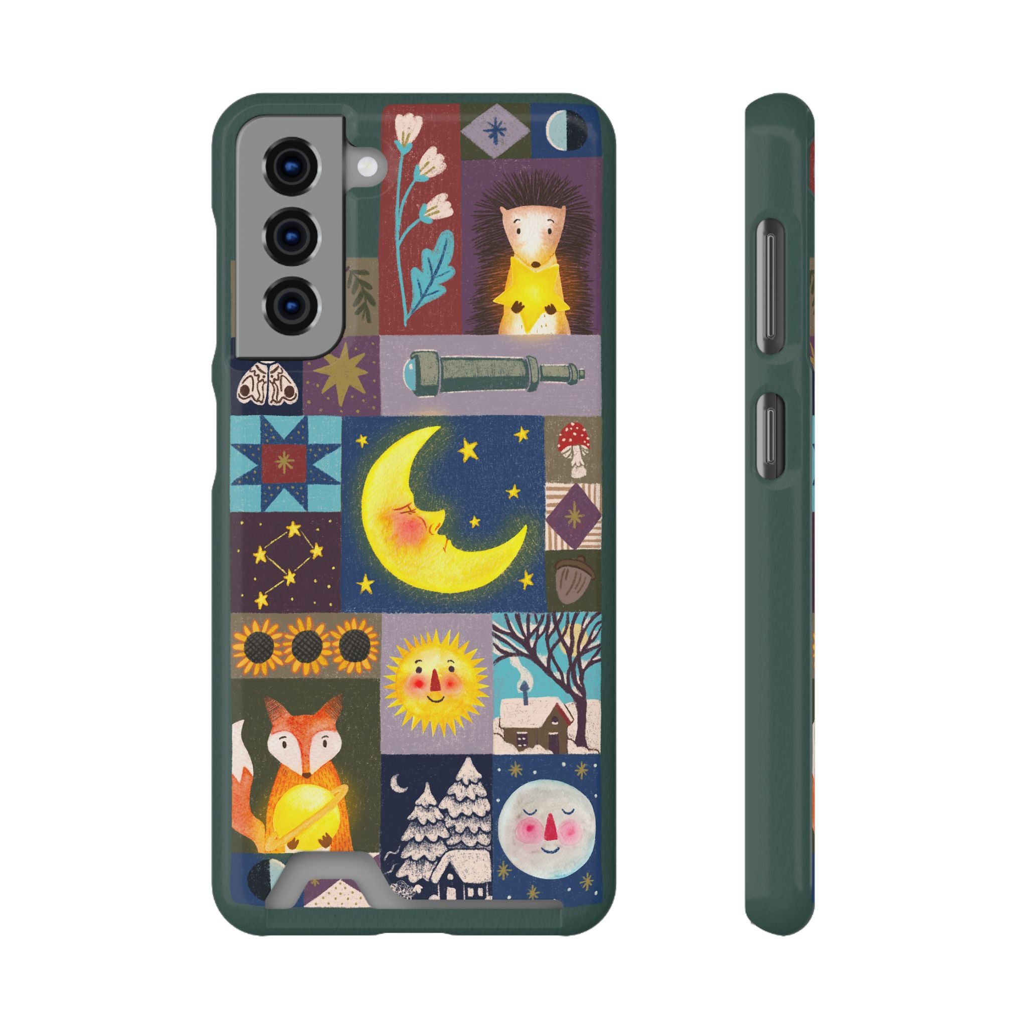 Magical Celestial Patchwork Phone Card Case - Cute Forest Animals Design, Perfect Gift for Nature Lovers, Kids & Adults, Ideal for Birthdays