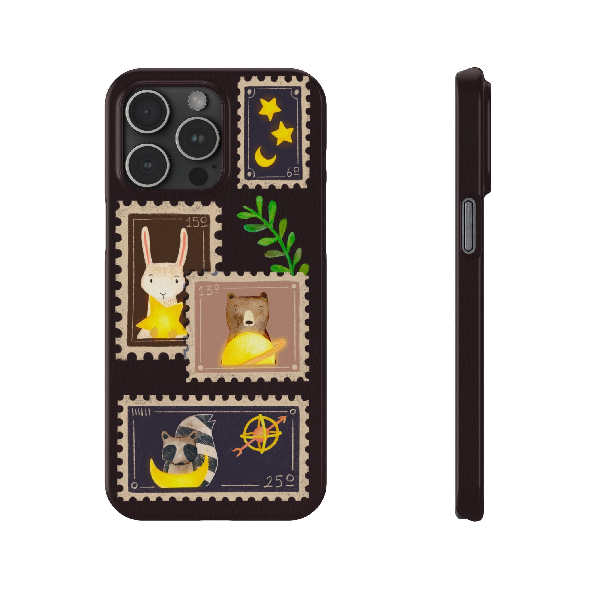 Woodland Stamp Vintage Style Glossy iPhone Case | Cute Phone Cover, Animal Lover Gift, Unique Birthday Gift, iPhone XR, 12, 13, 14, 15, 16