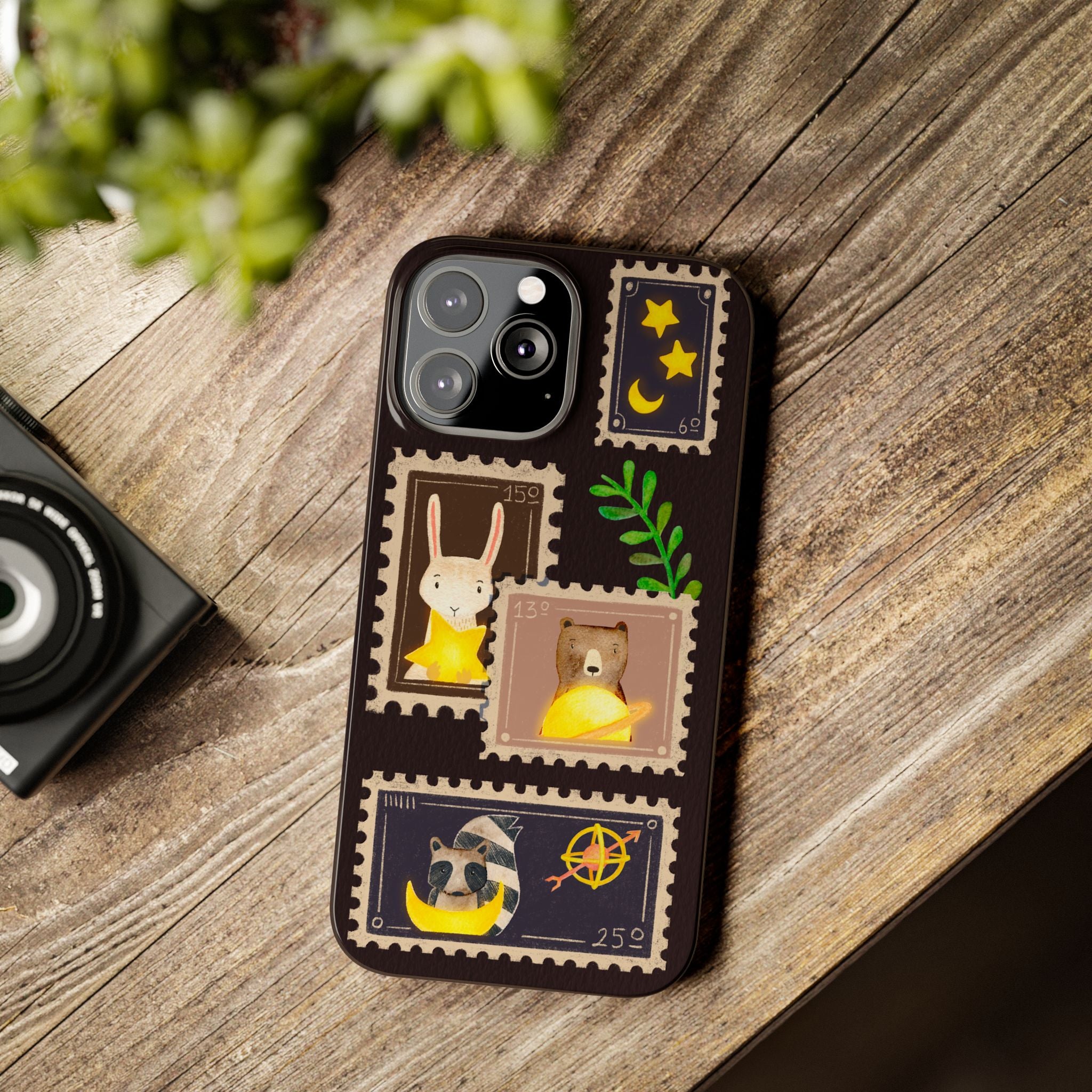 Woodland Stamp Vintage Style Glossy iPhone Case | Cute Phone Cover, Animal Lover Gift, Unique Birthday Gift, iPhone XR, 12, 13, 14, 15, 16
