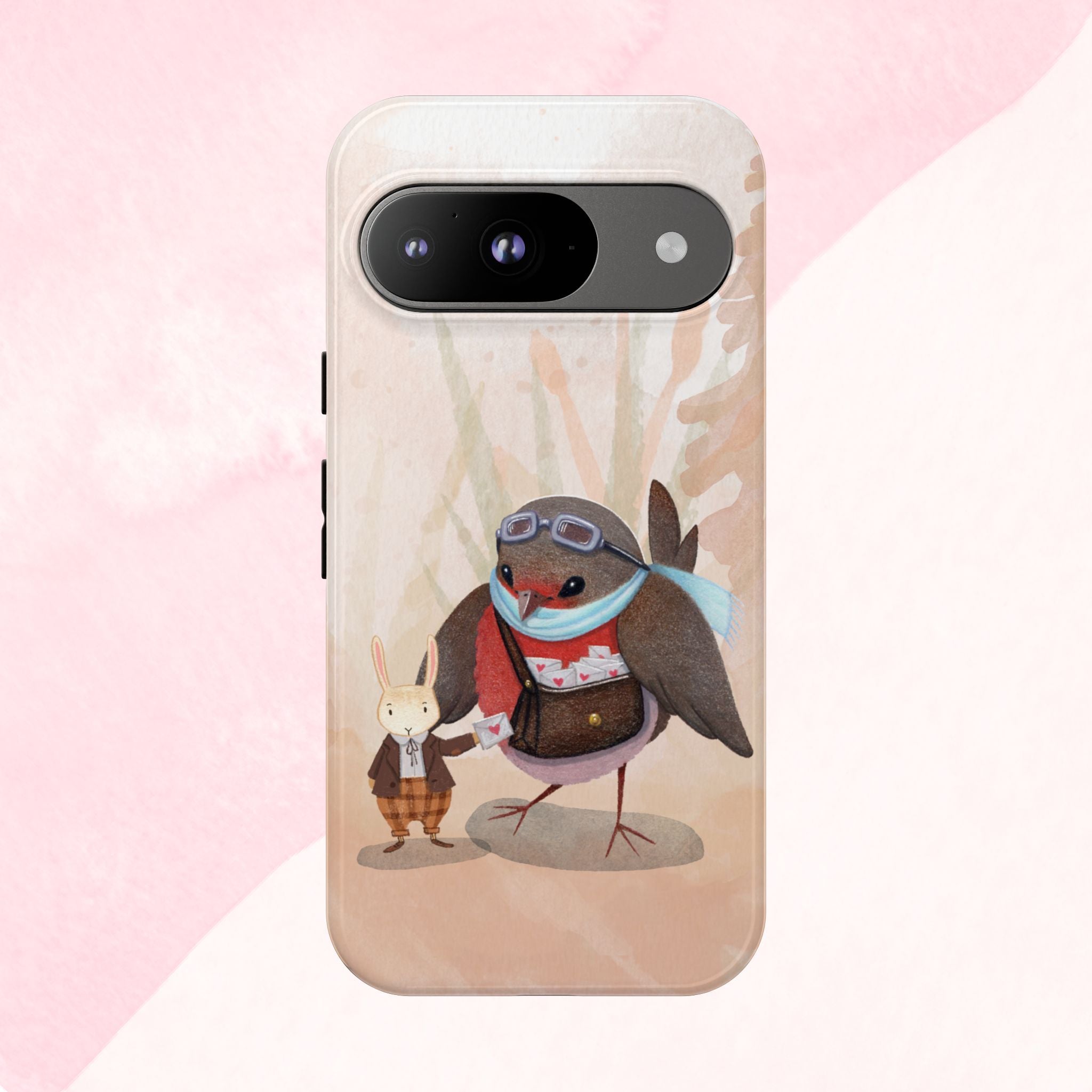 Whimsical Animal Phone Case, Cute Bird and Rabbit Design, Animal Lovers Gift, Nature-Themed Accessory, Eco-Friendly Tech Cover