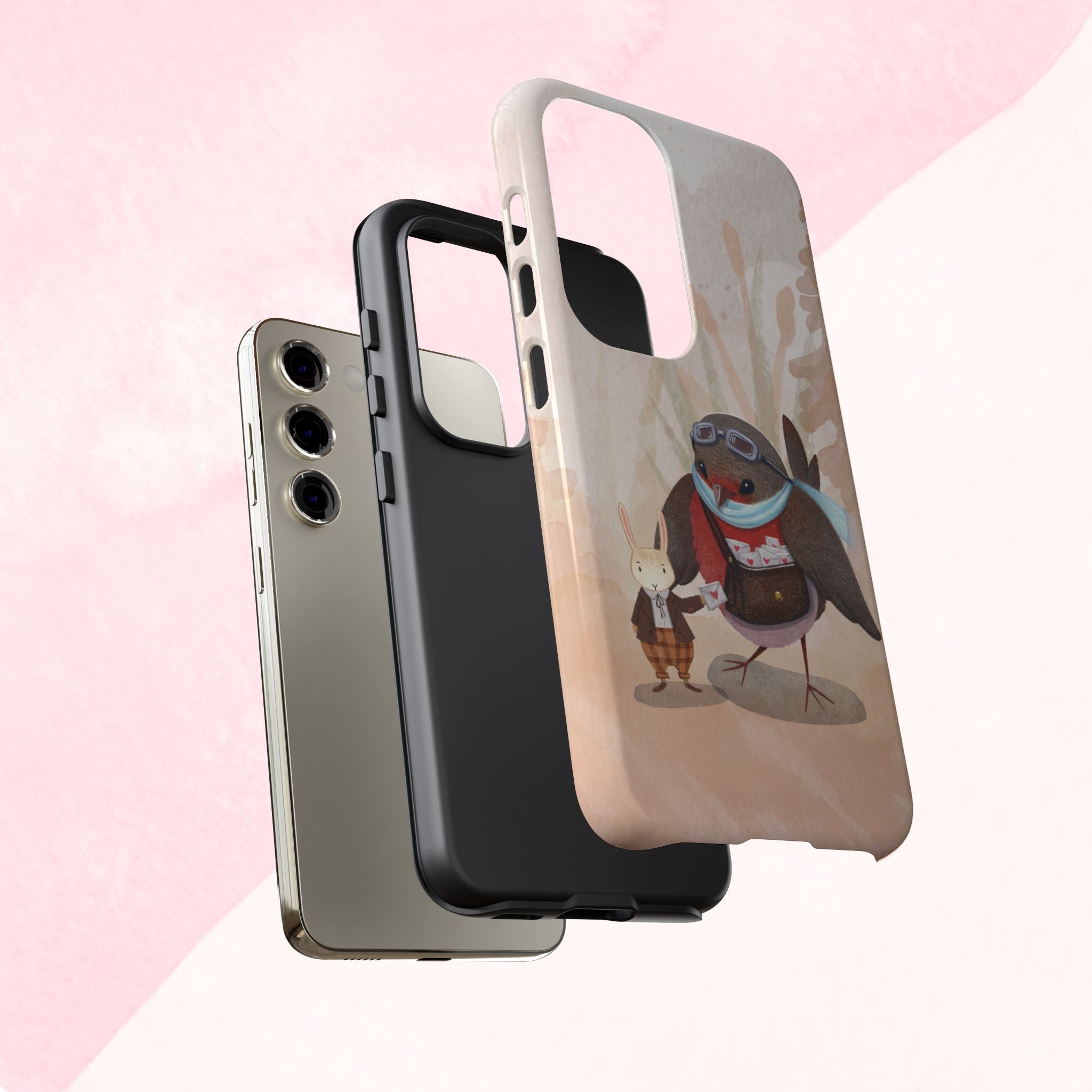 Whimsical Animal Phone Case, Cute Bird and Rabbit Design, Animal Lovers Gift, Nature-Themed Accessory, Eco-Friendly Tech Cover