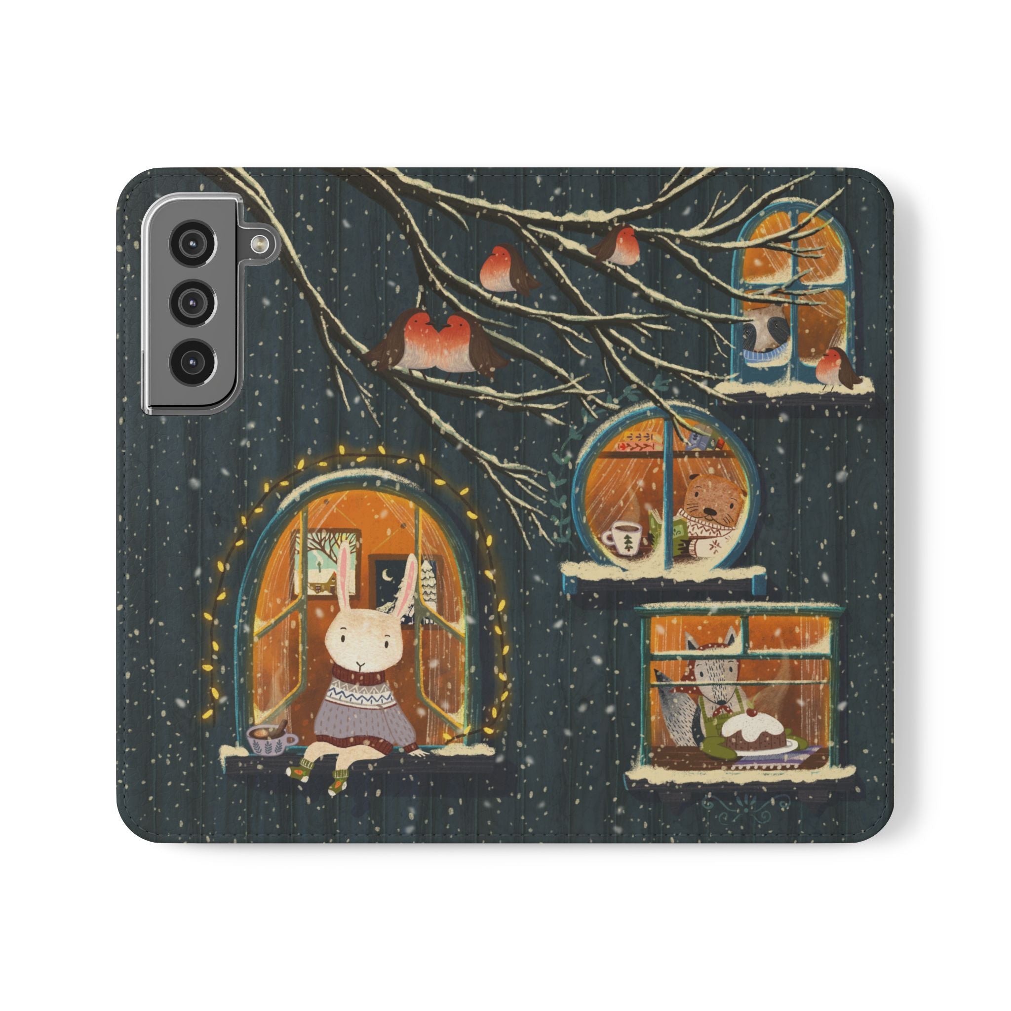 Cozy Winter Cottage Wallet Case, Cute Animals Flip Cover, Vegan Leather, Cozy Vibes, Gift Idea for iPhone 11 12 13 14 15 16, Galaxy S21 S22