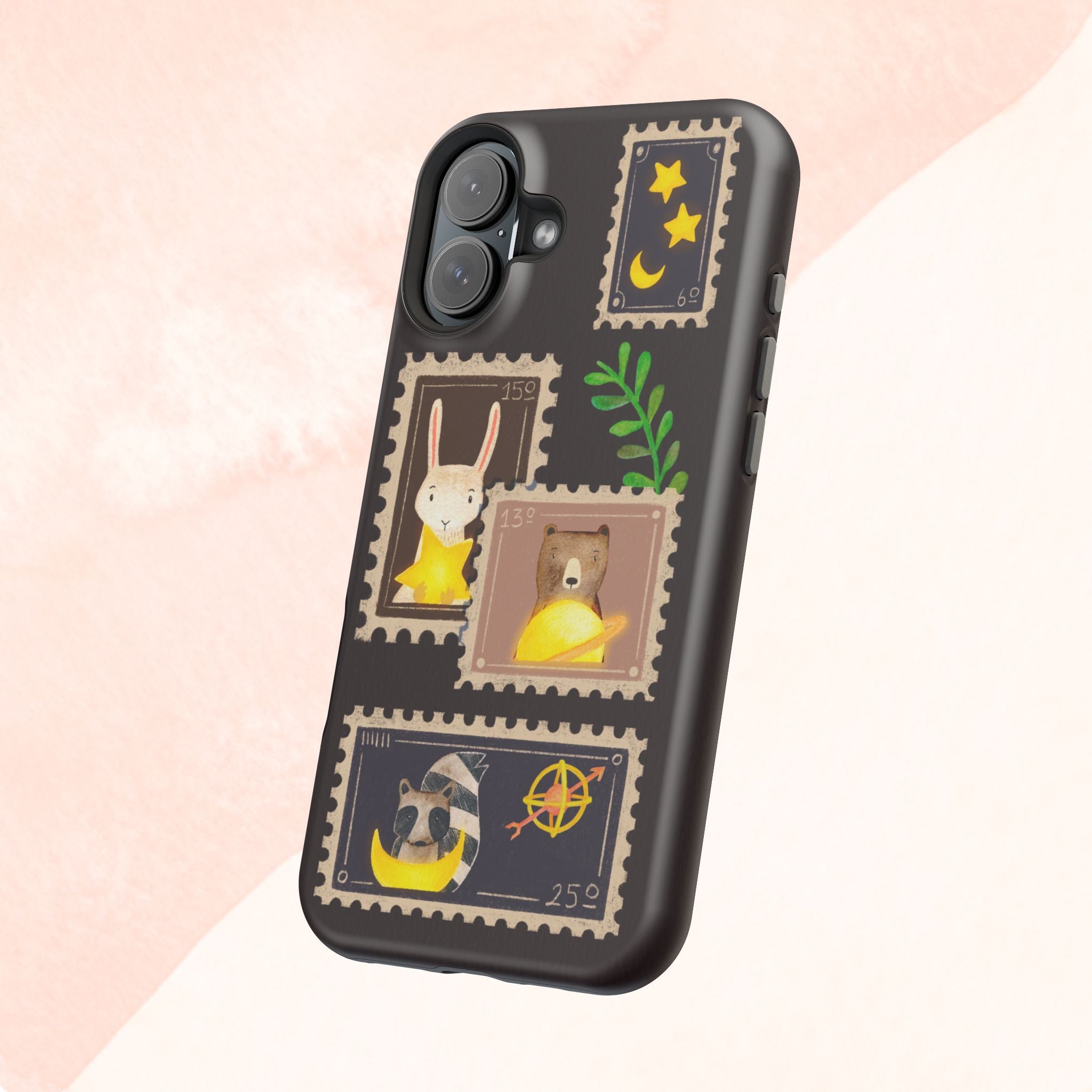 Cute Animal Stamp Phone Case, Quirky Gift for Animal Lovers, Personalized Case for Holidays, Unique Phone Accessory
