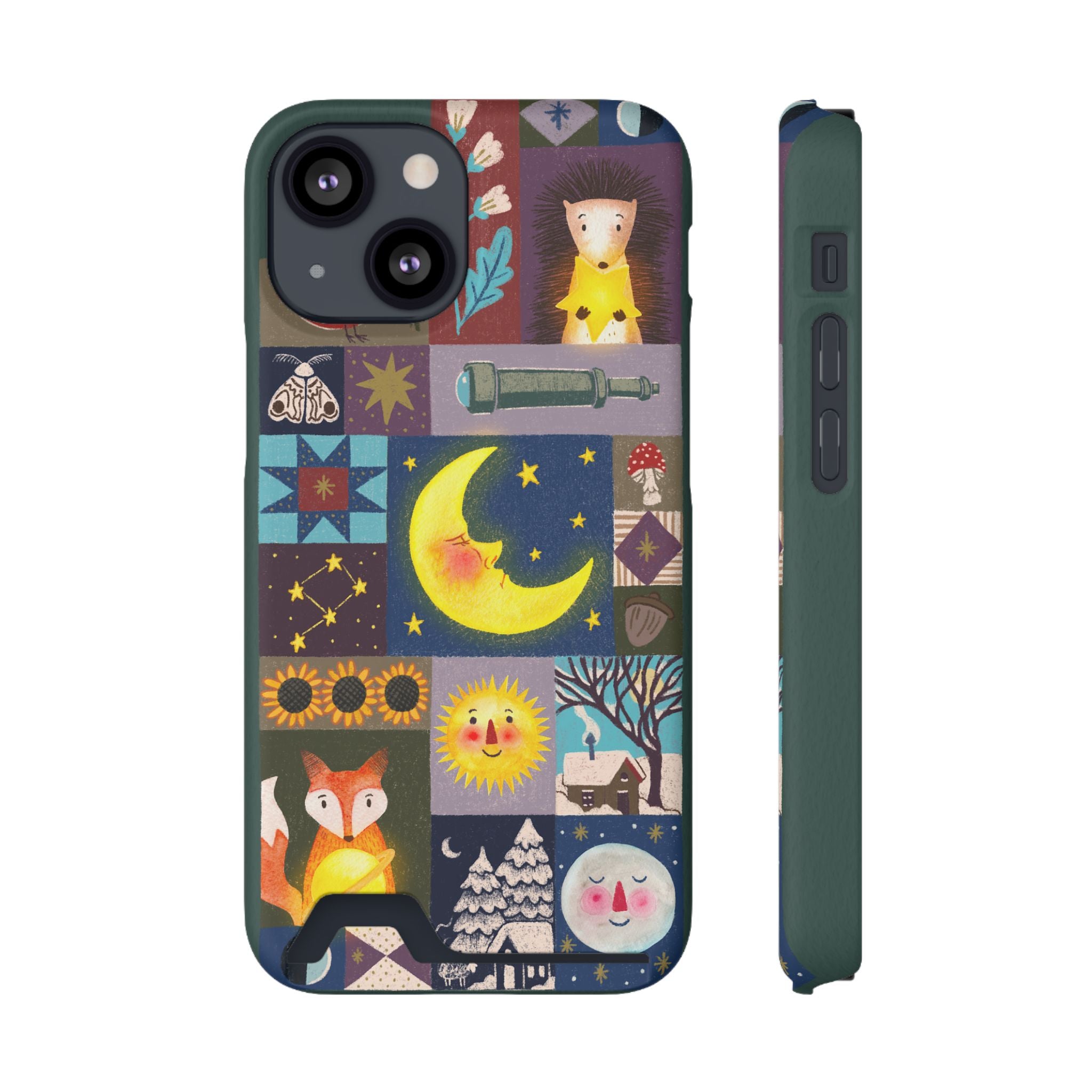 Magical Celestial Patchwork Phone Card Case - Cute Forest Animals Design, Perfect Gift for Nature Lovers, Kids & Adults, Ideal for Birthdays