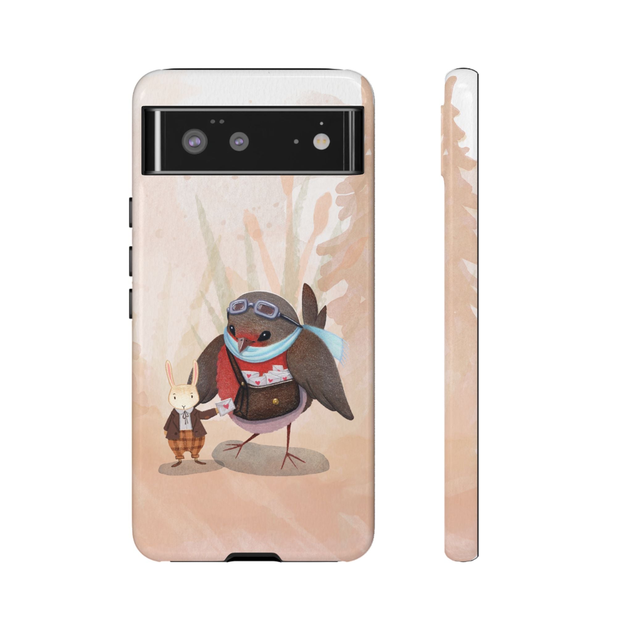 Whimsical Animal Phone Case, Cute Bird and Rabbit Design, Animal Lovers Gift, Nature-Themed Accessory, Eco-Friendly Tech Cover