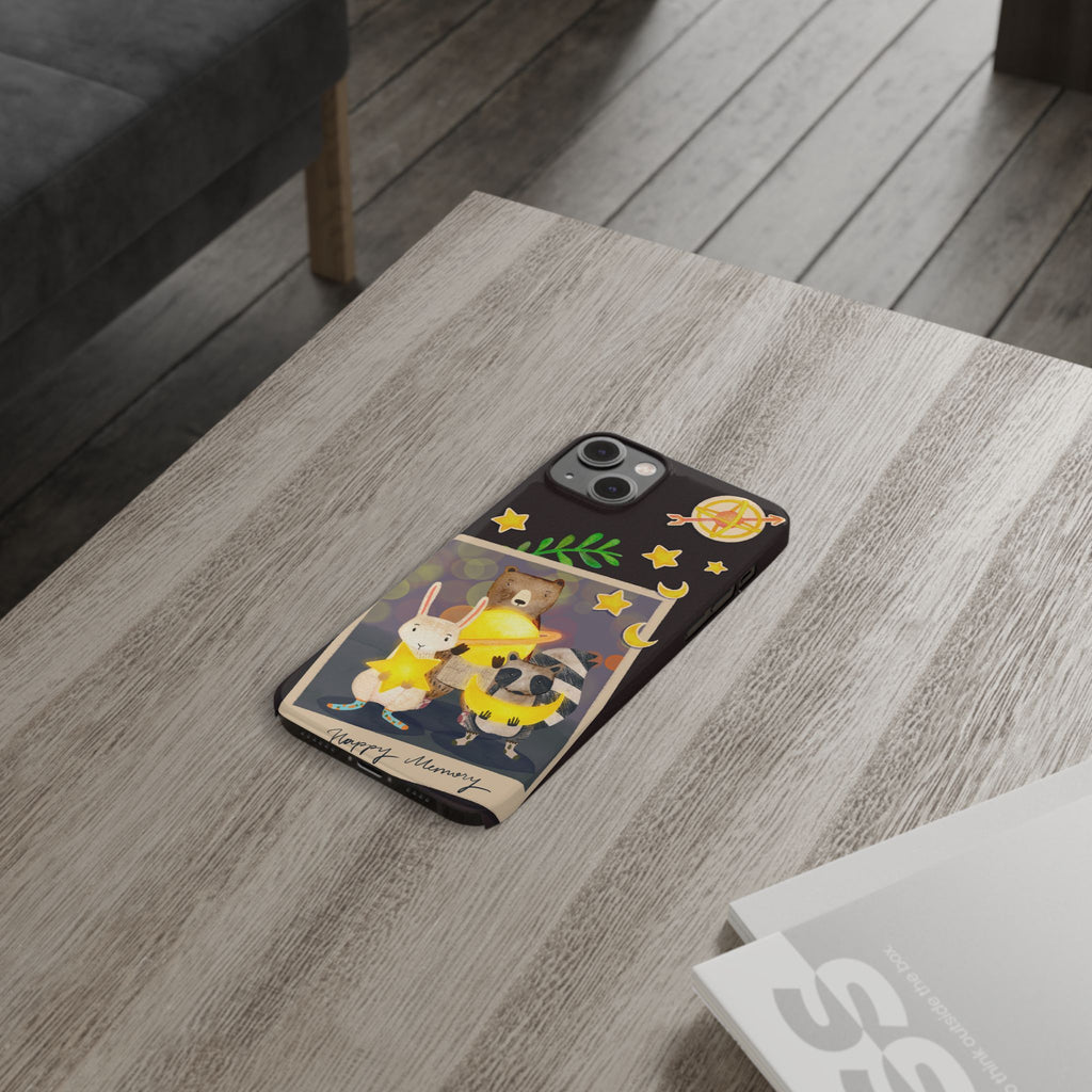 Happy Memory Animal Slim Case, Starry Night Friends iPhone Cover, Kawaii Photo Design, iPhone 8 9 X XR 12 13 14 15 16