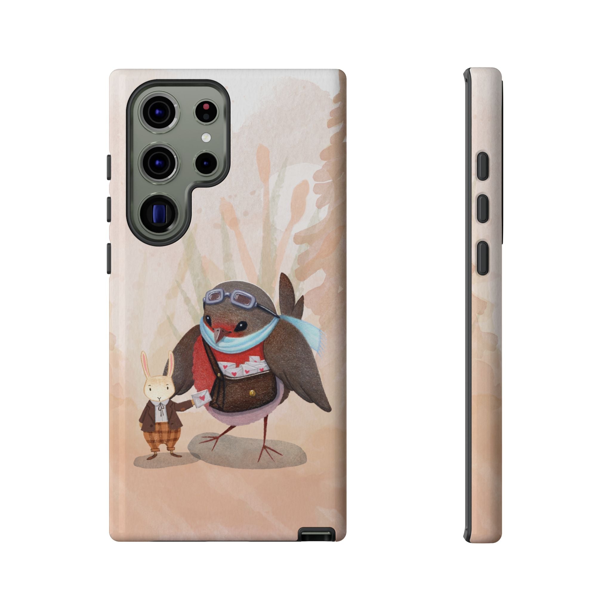 Whimsical Animal Phone Case, Cute Bird and Rabbit Design, Animal Lovers Gift, Nature-Themed Accessory, Eco-Friendly Tech Cover